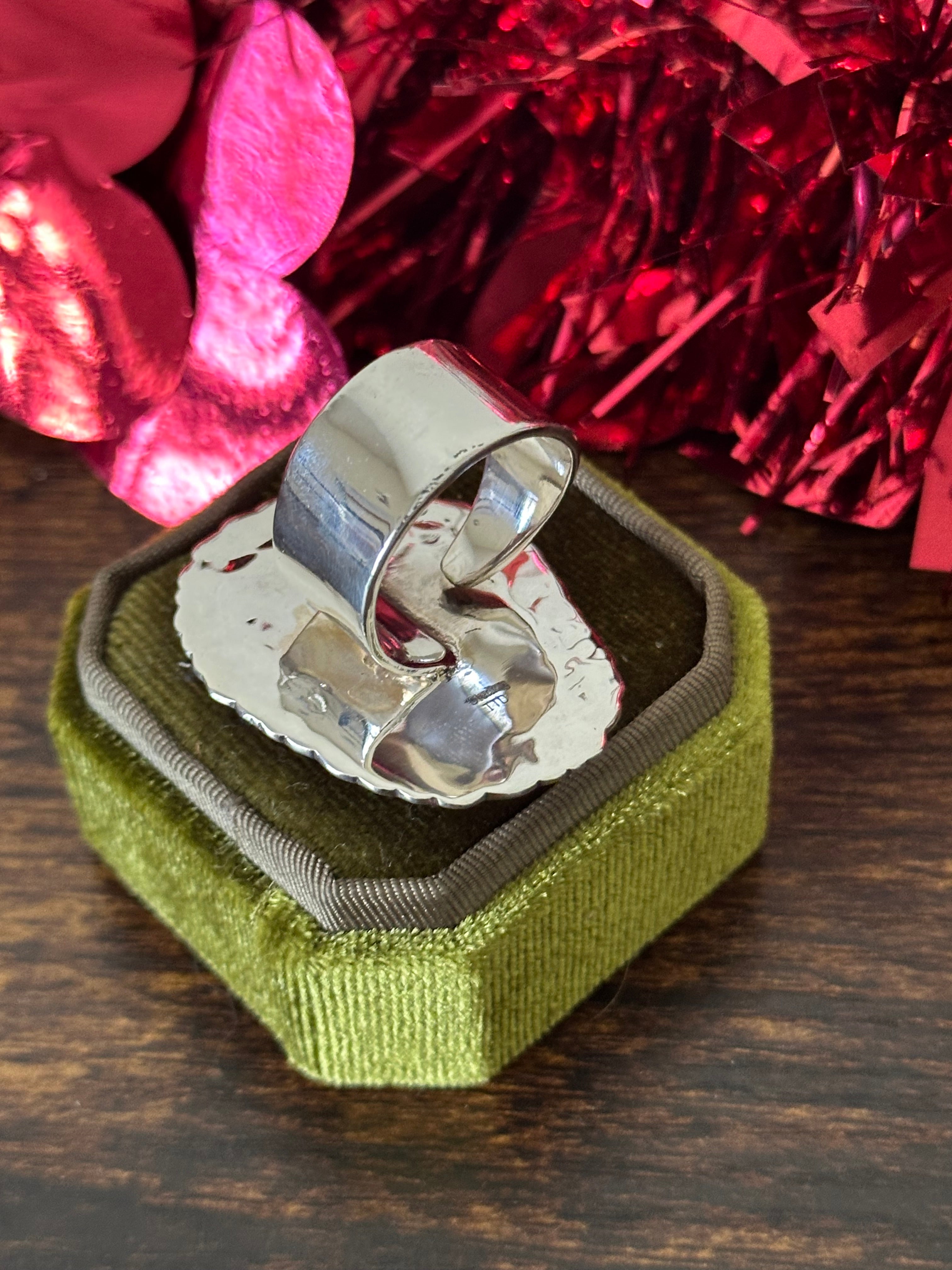 Southwest Handmade White Buffalo & Sterling Silver Adjustable Coffin Ring