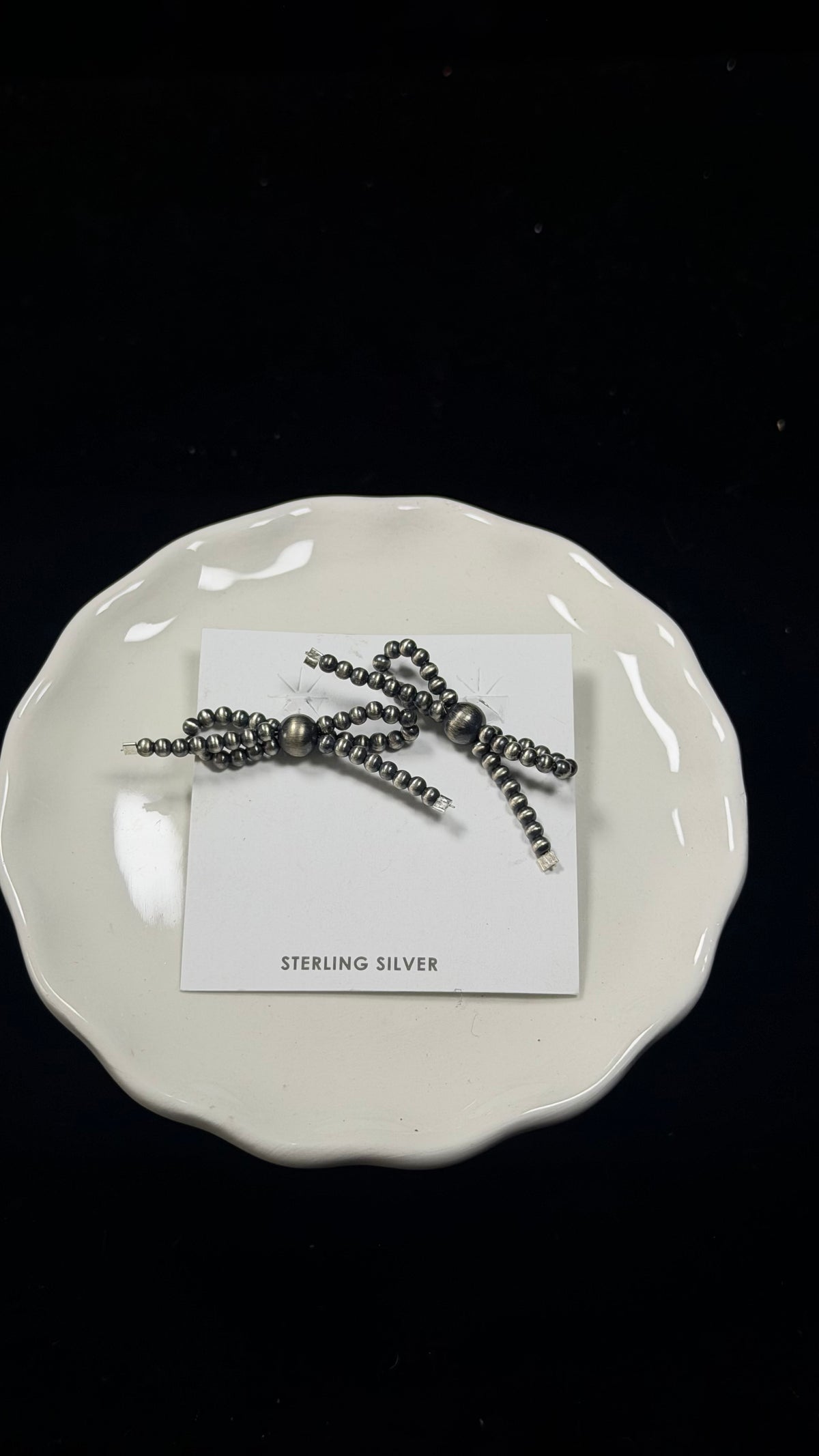 Navajo Strung Sterling Silver Machine Made Pearl Post Bow Earrings