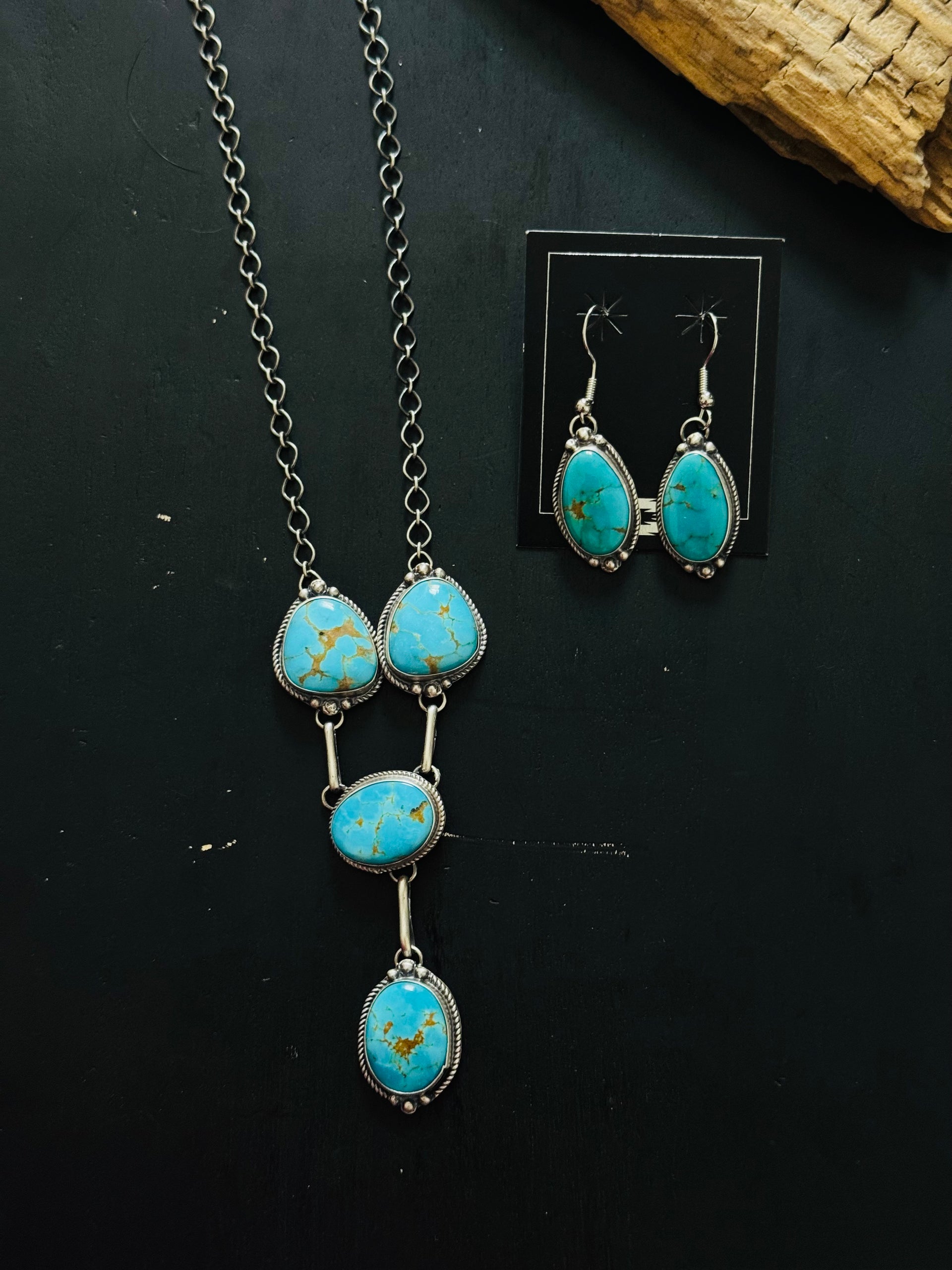 Navajo Made Kingman Turquoise and Sterling Silver Necklace Set