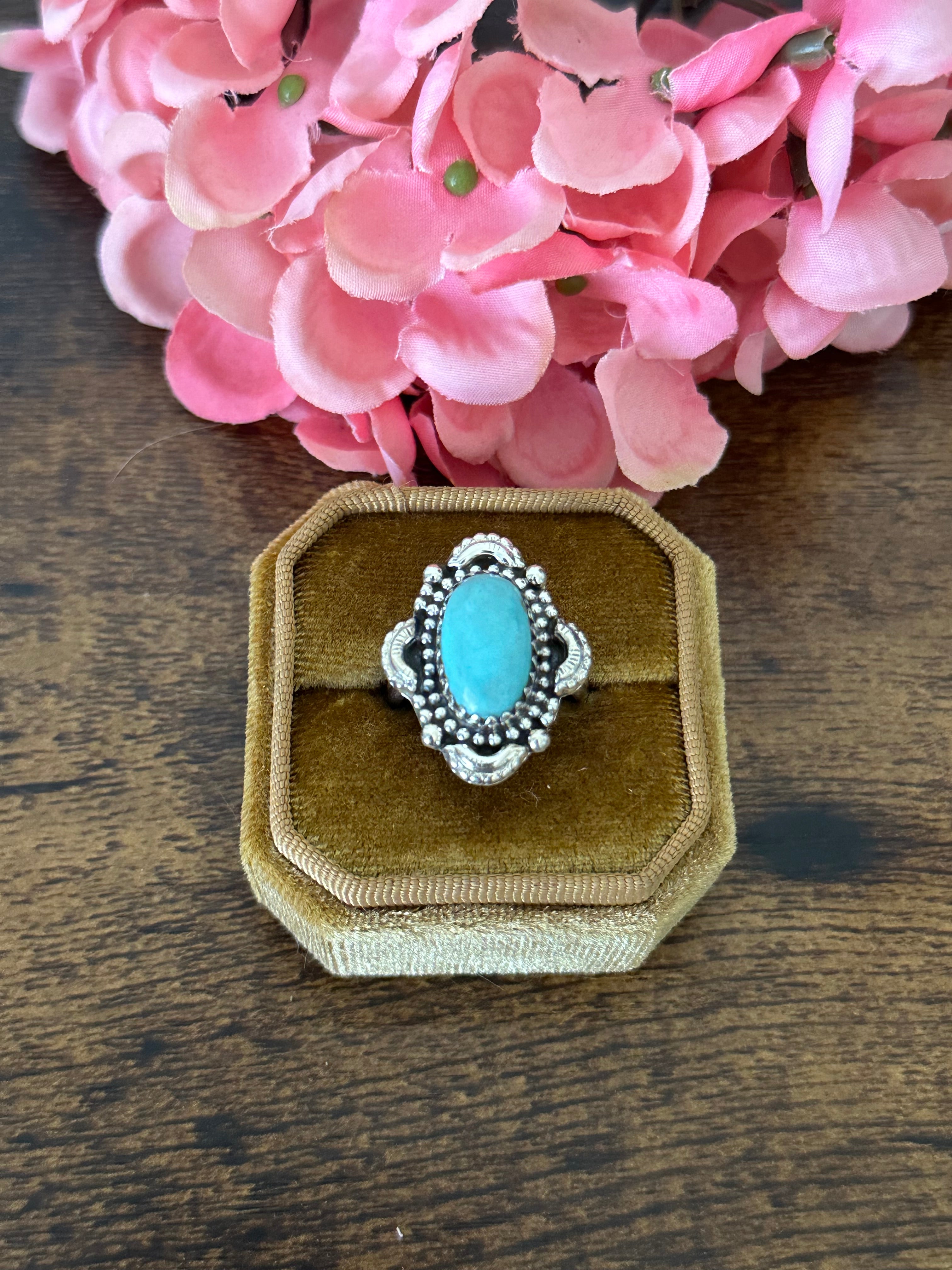 Southwest Handmade Kingman Turquoise & Sterling Silver Ring Size 7.5