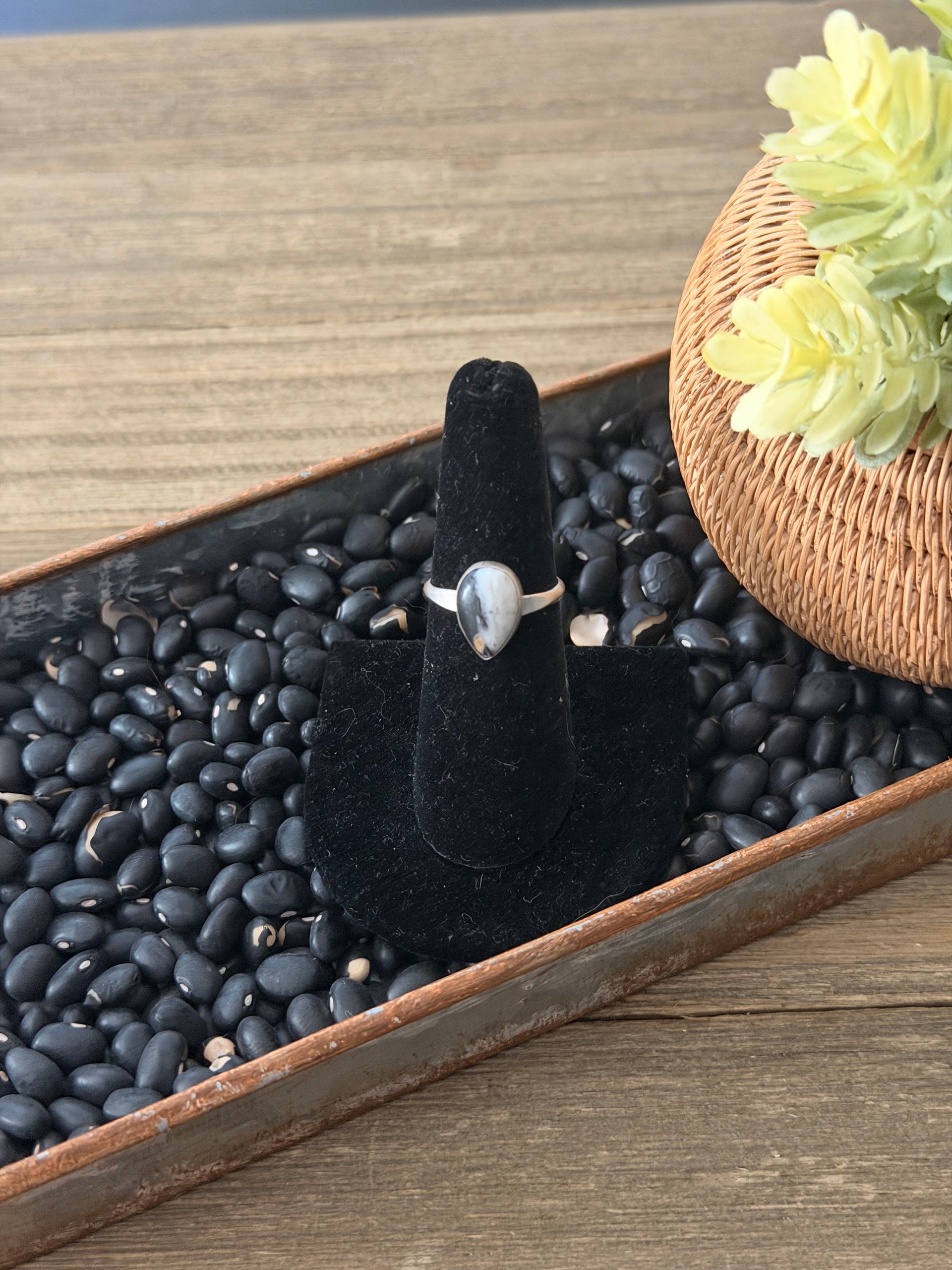 Navajo Made White Buffalo & Sterling Silver Ring Size 7