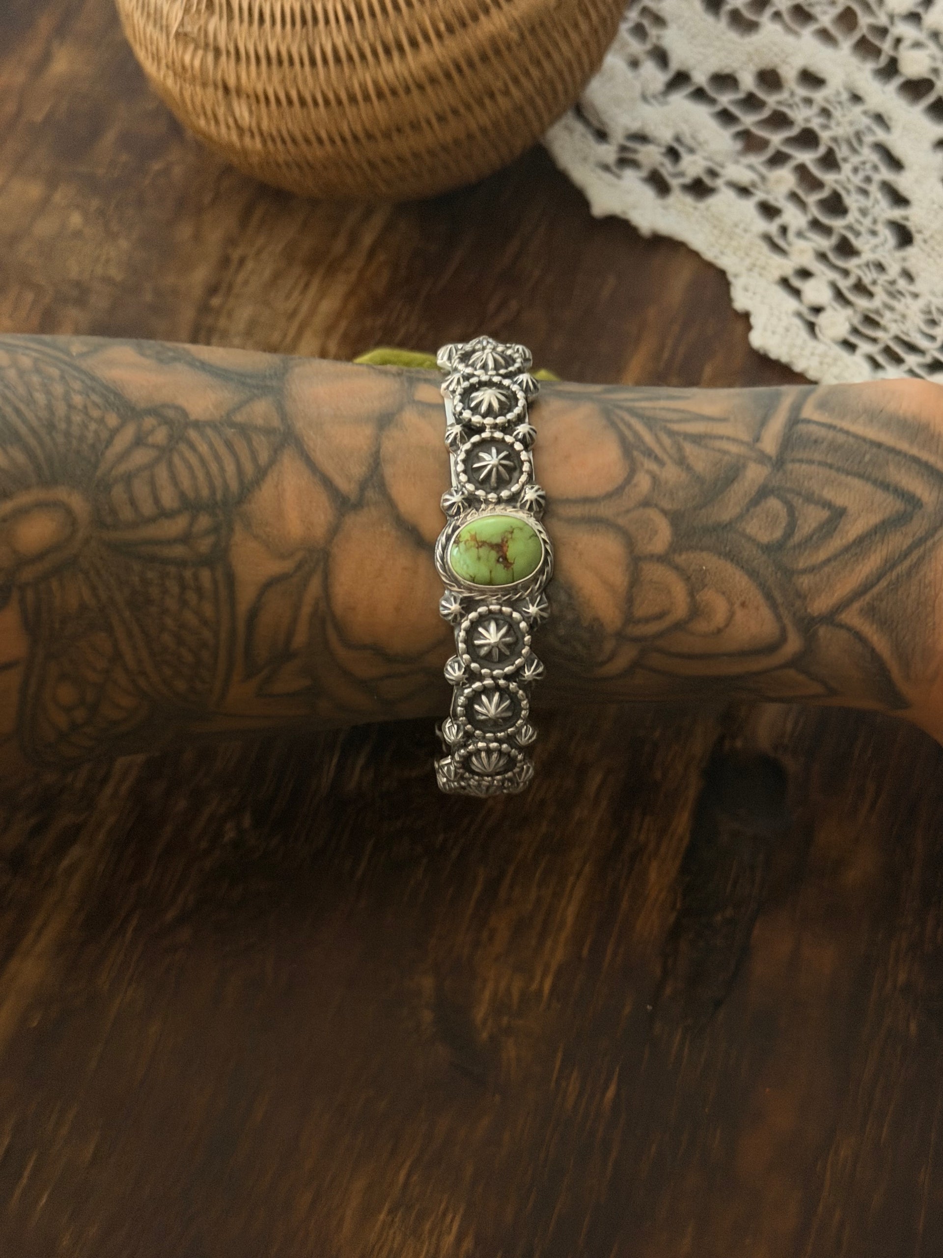 Bobby Platero Sonoran Mountain Turquoise & Sterling Silver Cluster Cuff Bracelet