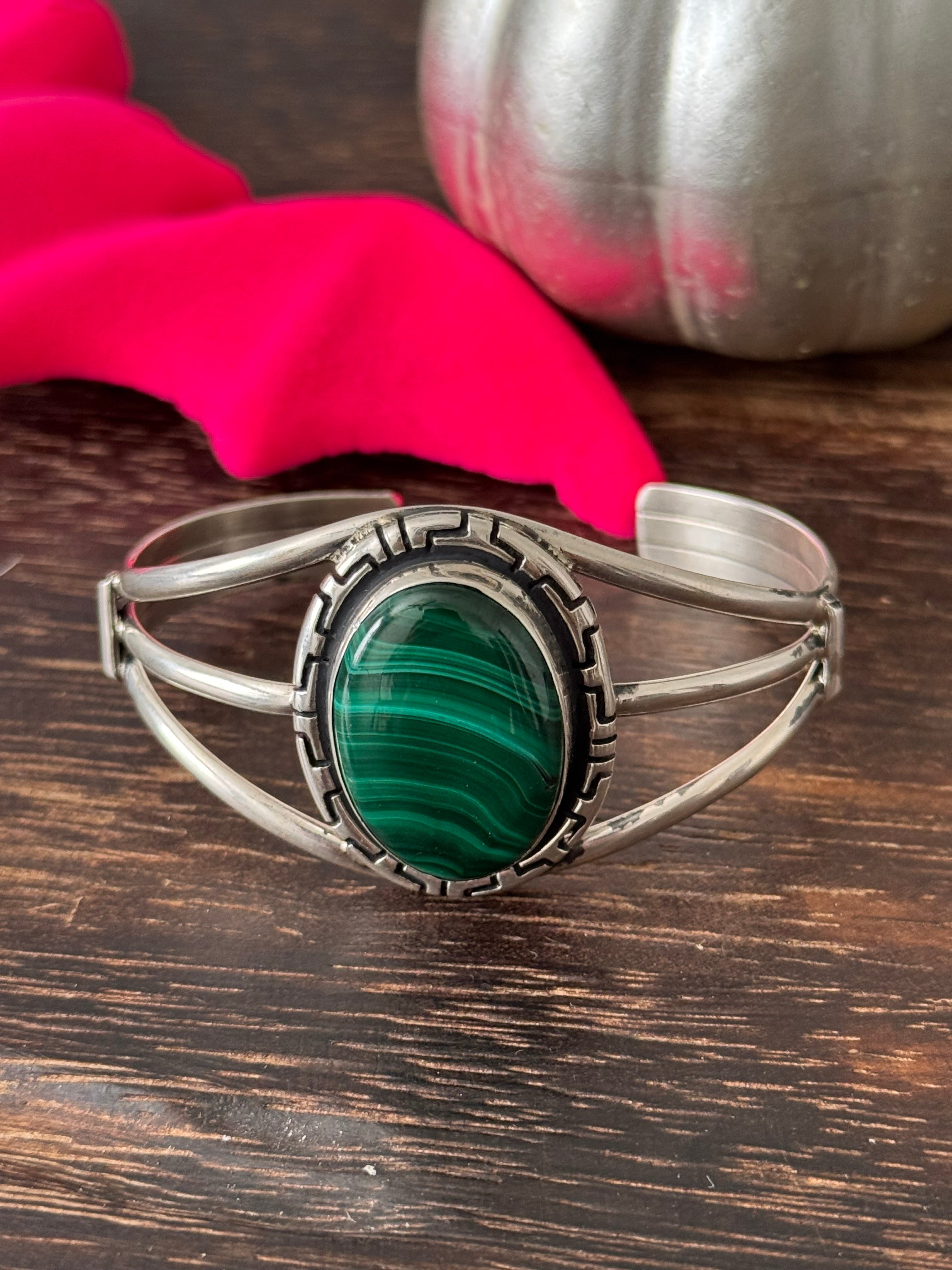 Navajo Made Malachite & Sterling Silver Cuff Bracelet