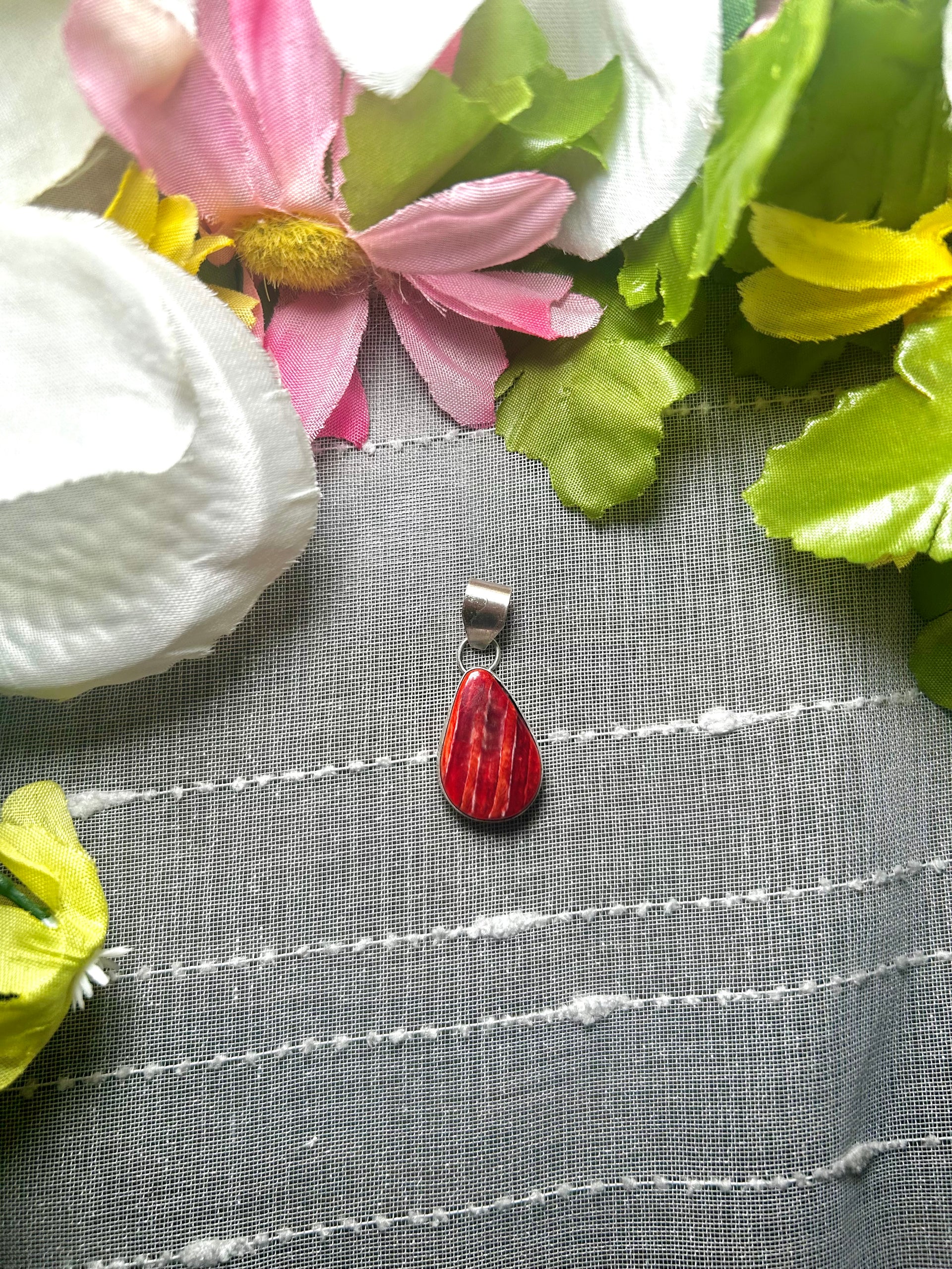 Navajo Made Spiny Oyster  & Sterling Silver Pendant