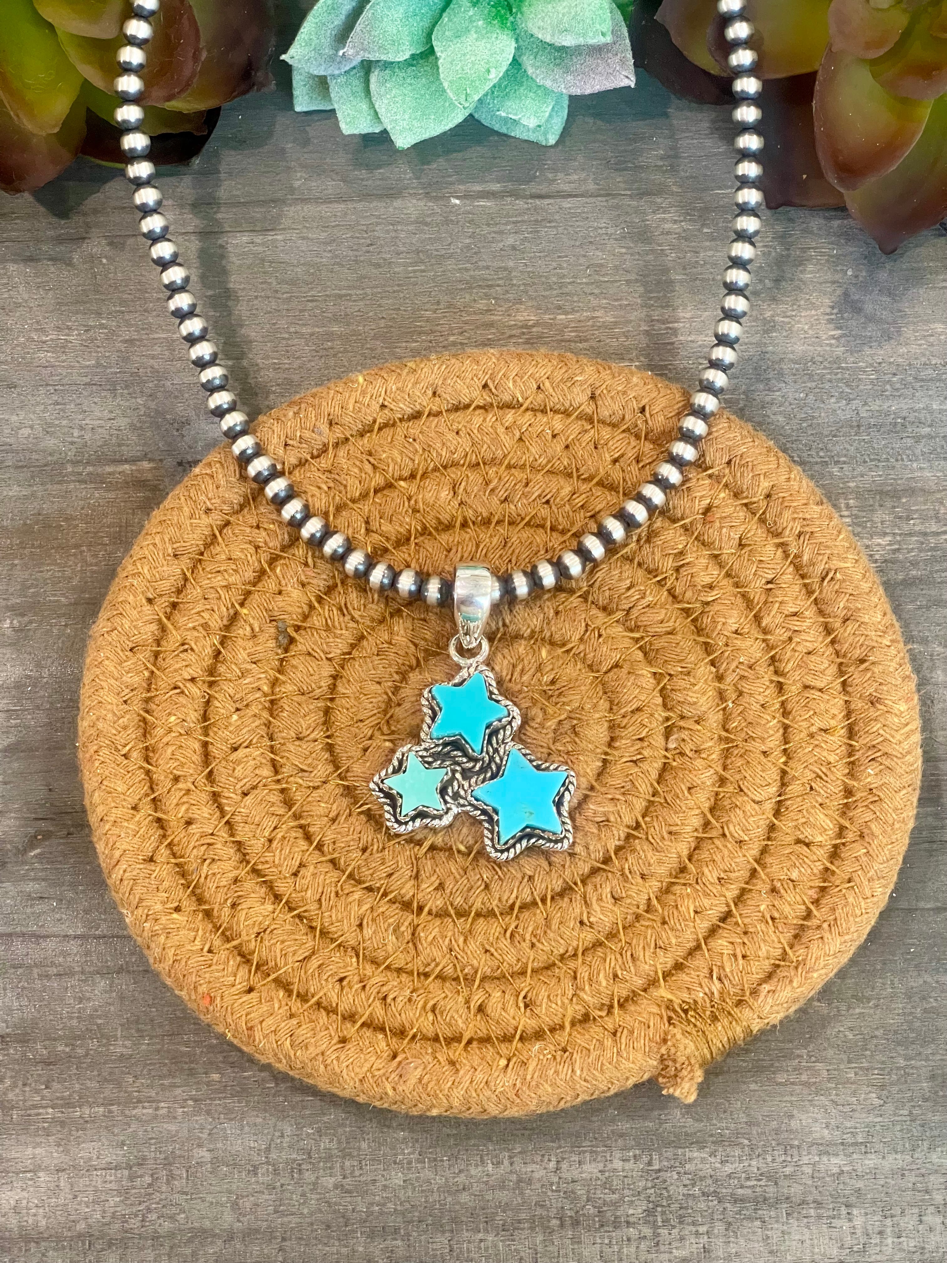 Southwest Handmade Kingman Turquoise & Sterling Silver Star Pendant