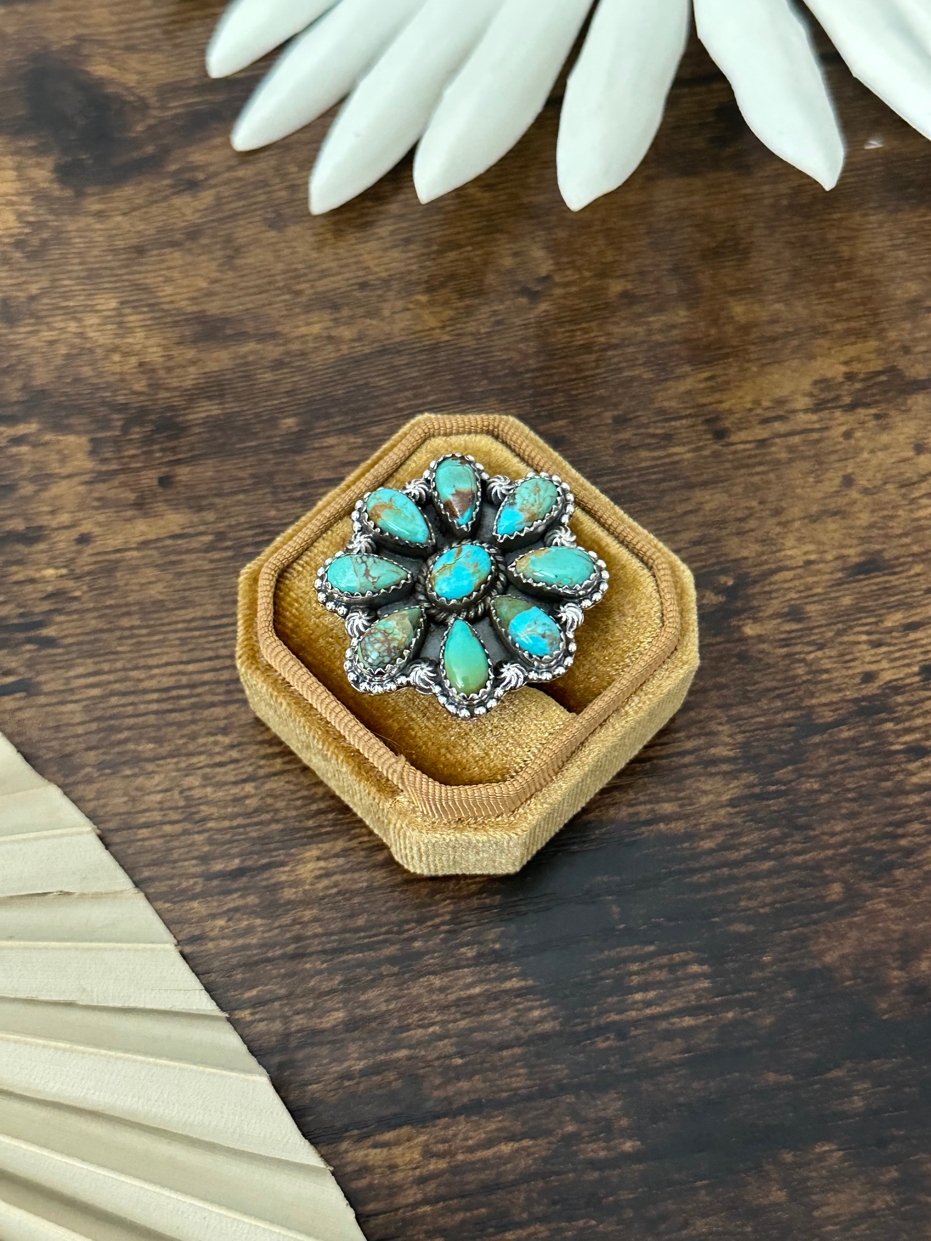 Southwest Handmade Kingman Turquoise & Sterling Silver Adjustable Cluster Ring