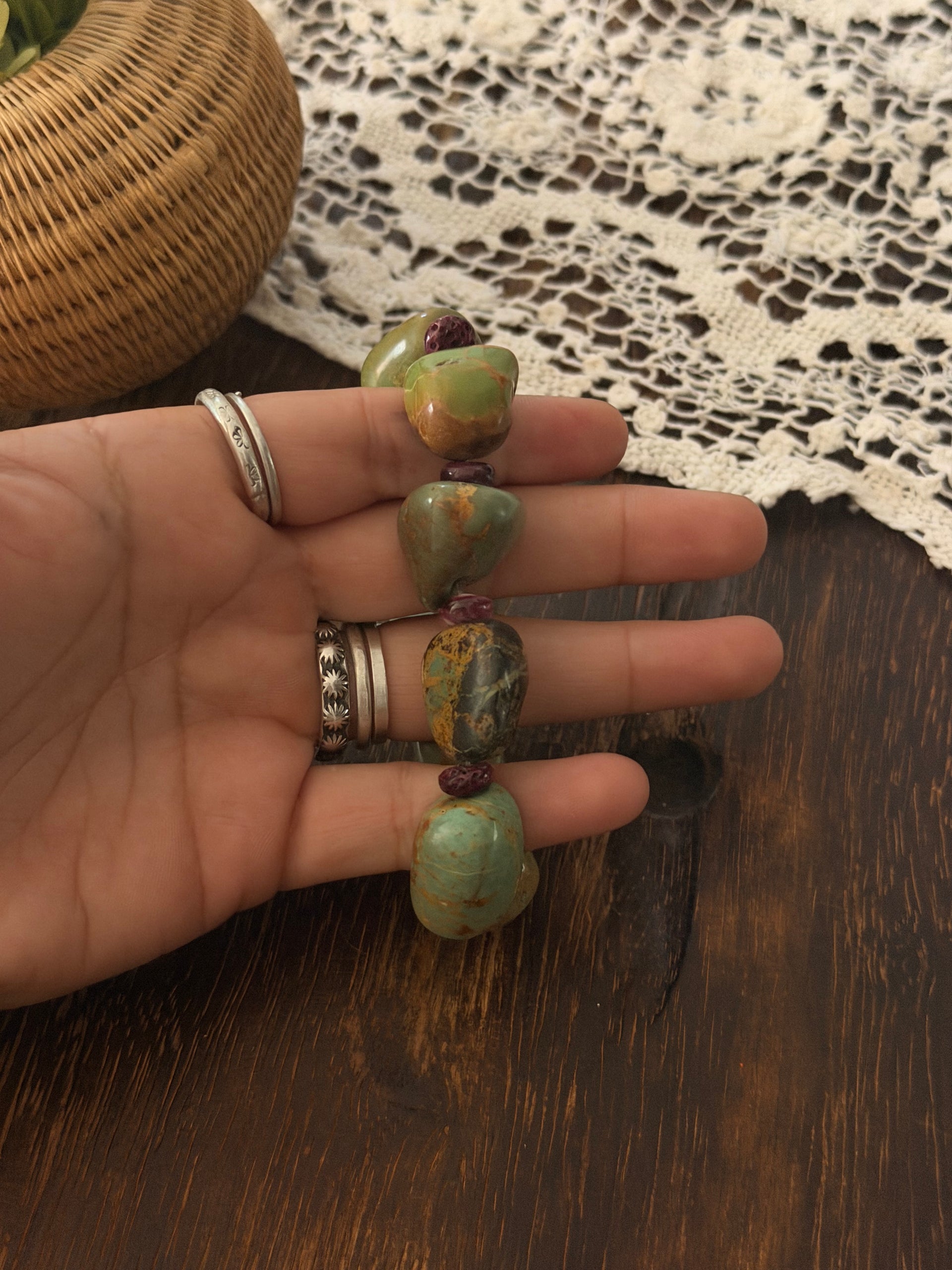 Navajo Strung Multi Stone Stretch Beaded Bracelet