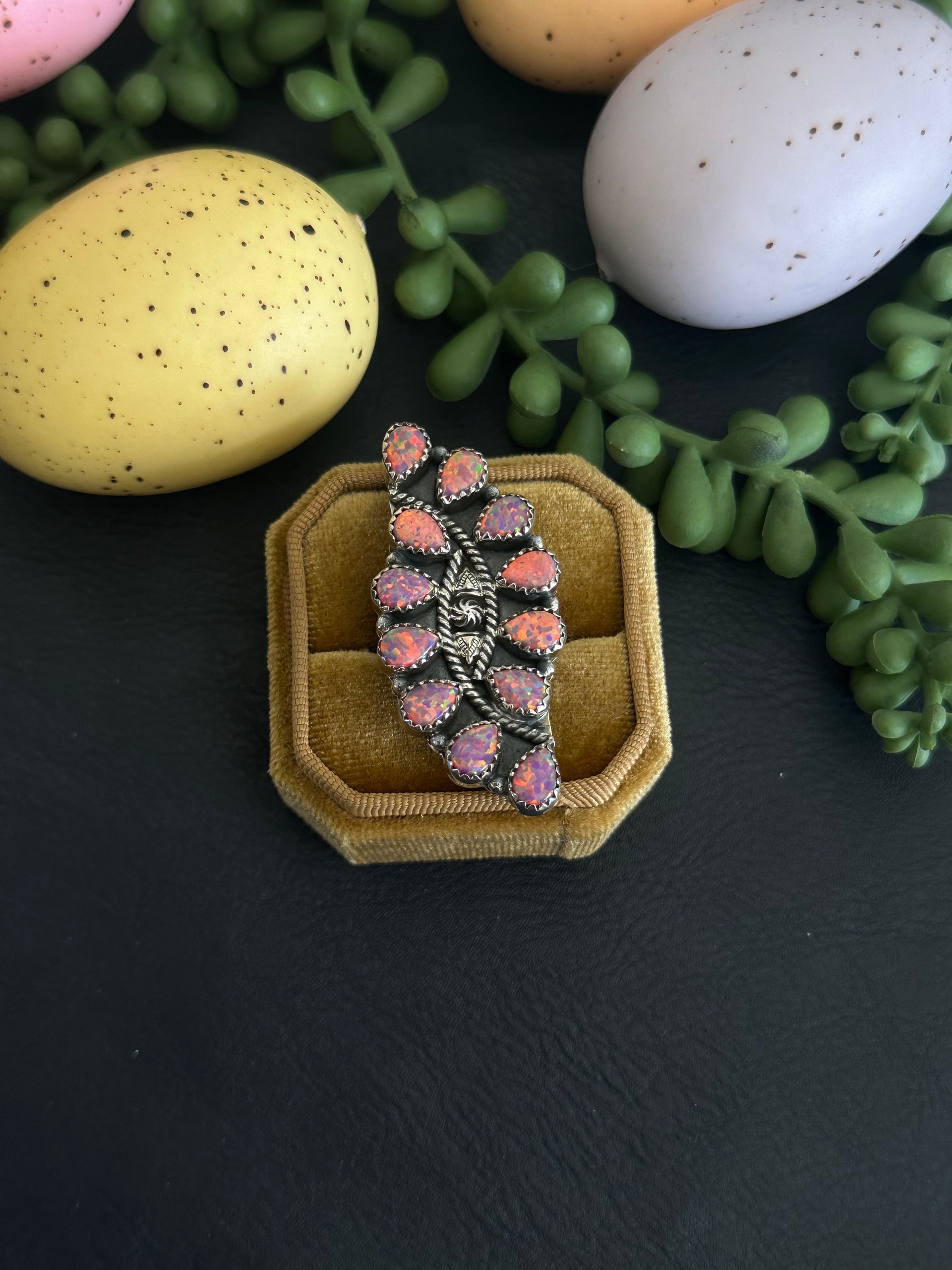 TTD “Twin Flame” Pink Opal & Sterling Silver Adjustable Cluster Ring