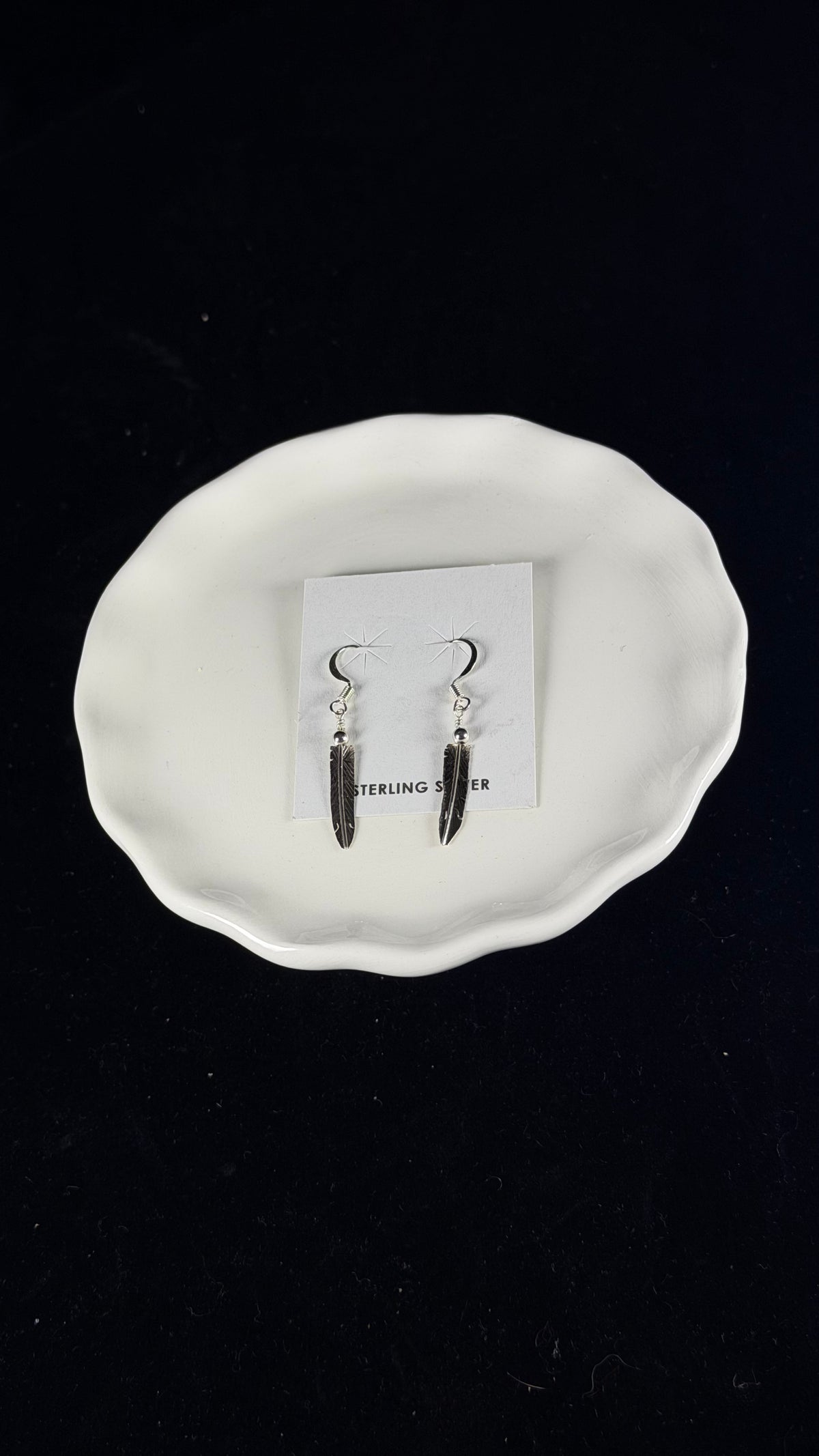 Navajo Made Sterling Silver Feather Dangle Earrings