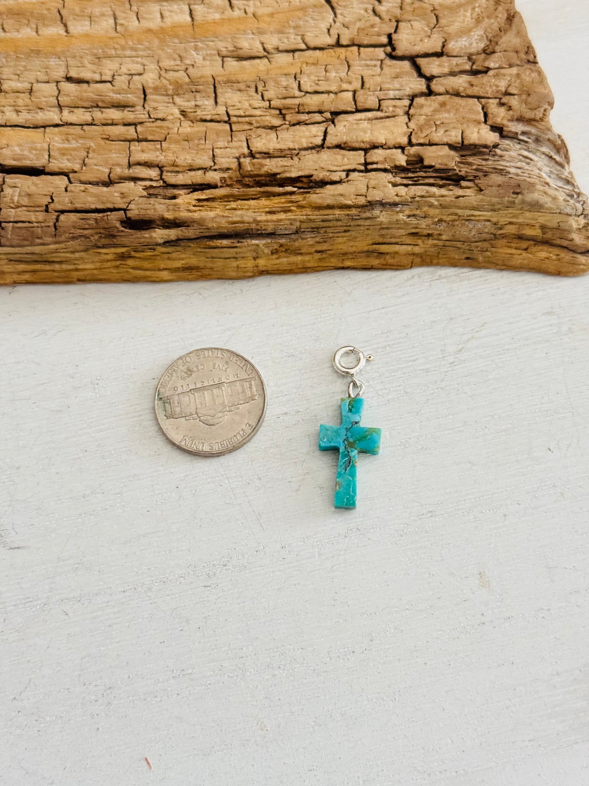 Navajo Made Mohave Turquoise & Sterling Silver Cross Bolt Charms