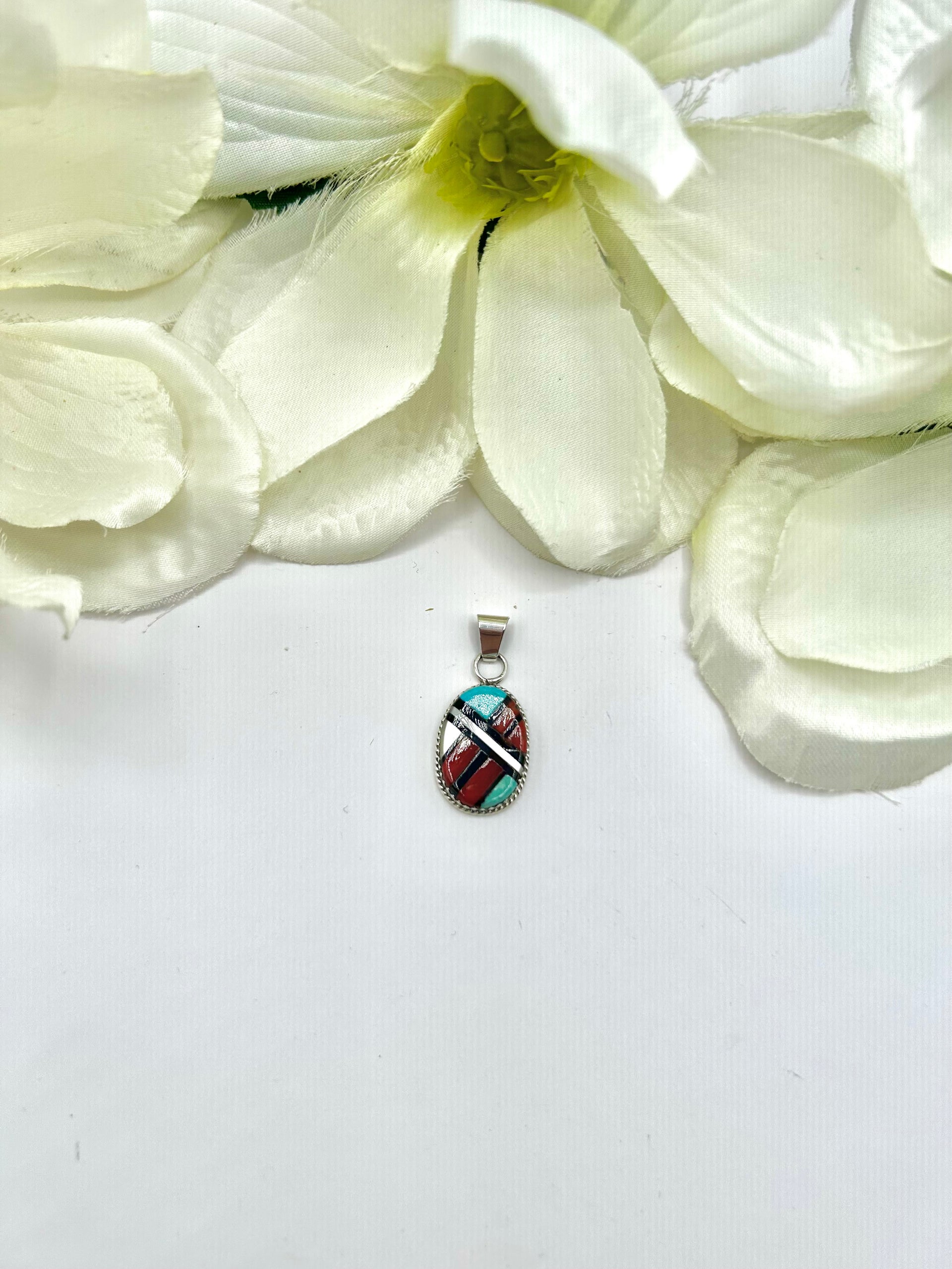 Zuni Made Multi Stone & Sterling Silver Pendant