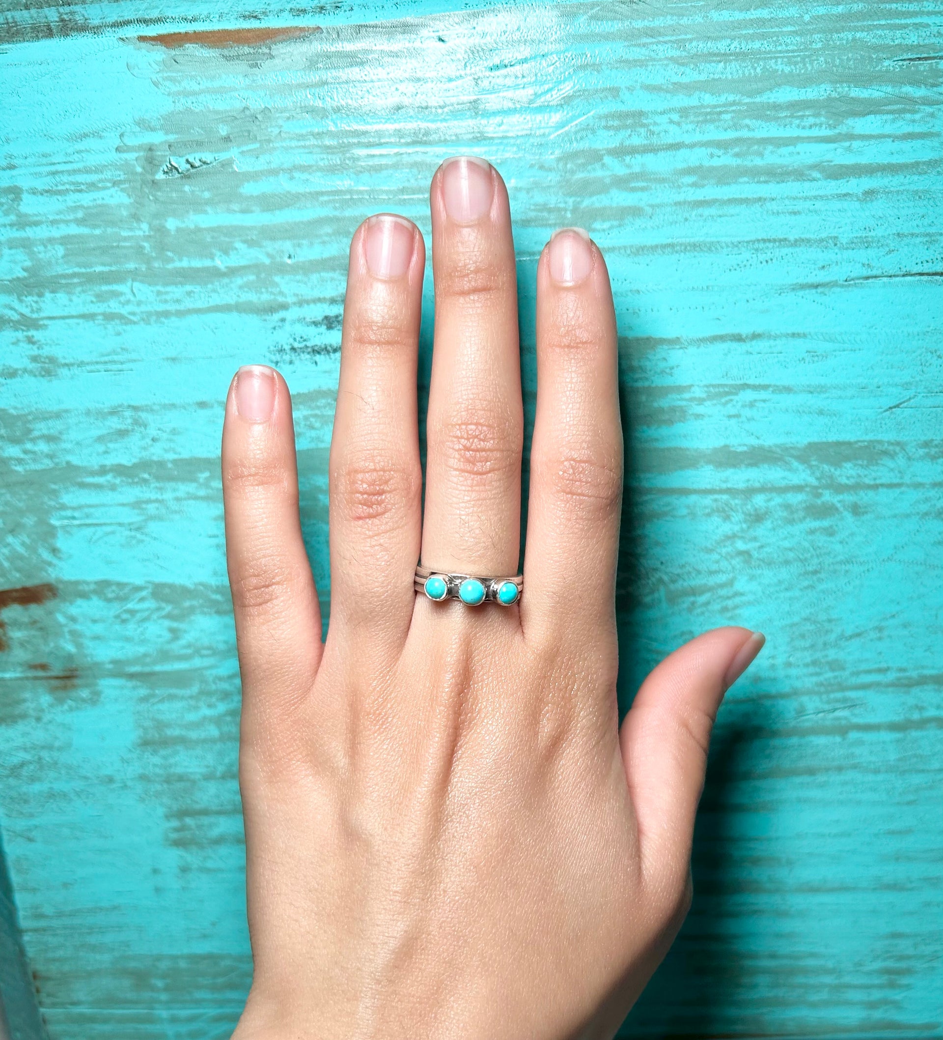 Arlene Lewis Kingman Turquoise & Sterling Silver Cluster Ring Size 7