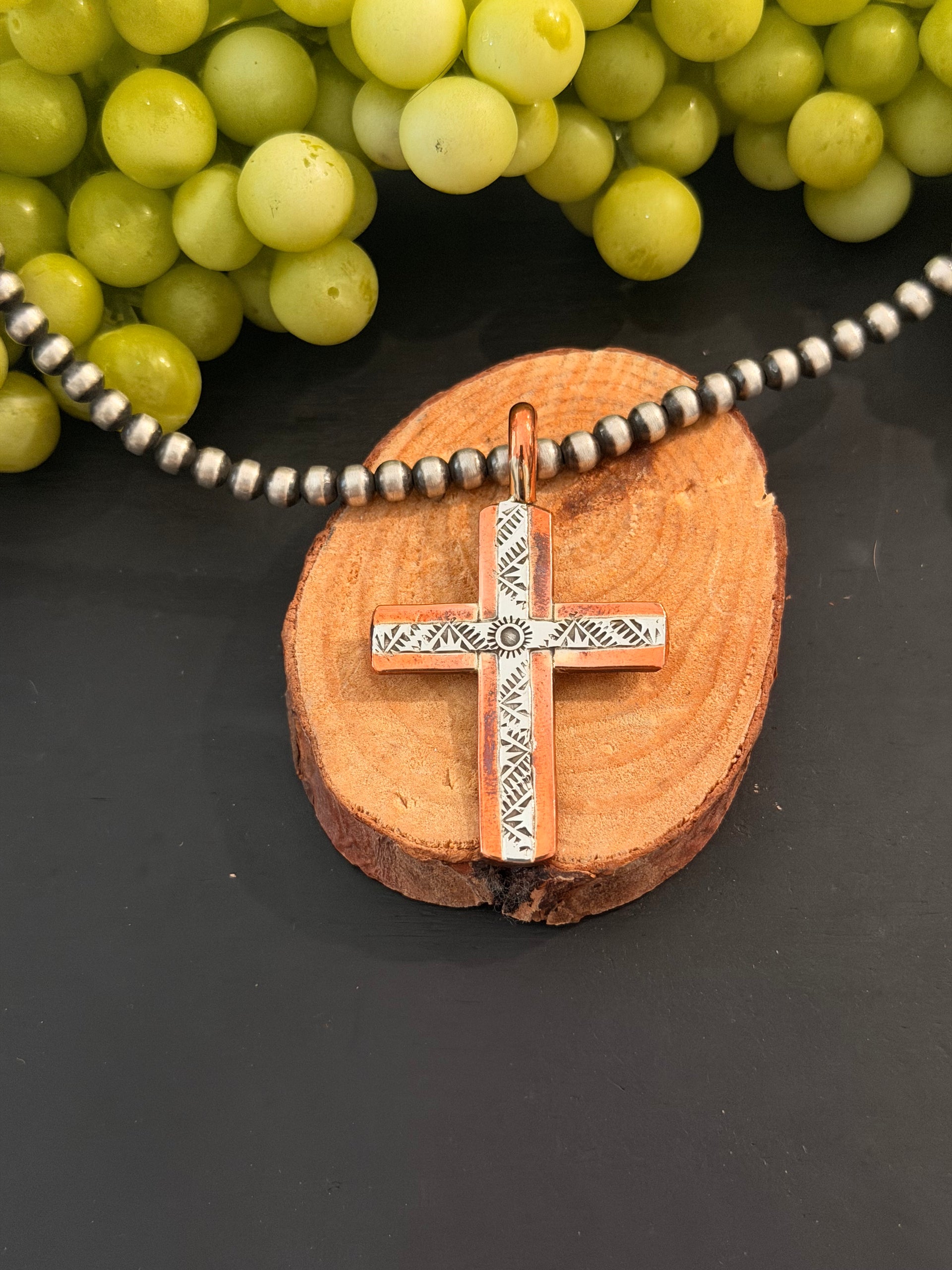 Navajo Made Copper & Sterling Silver Cross Pendant