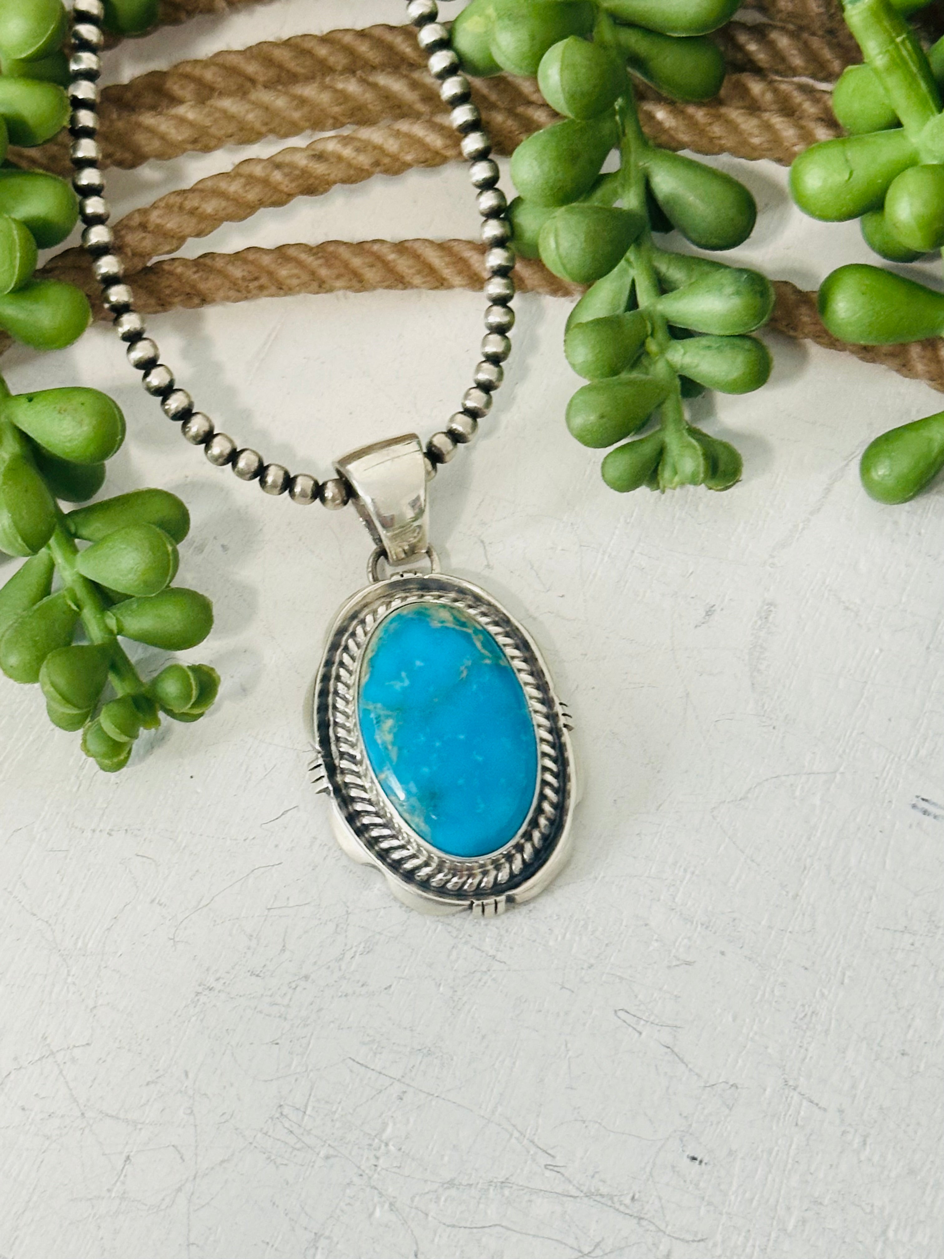 John Begay Kingman Turquoise & Sterling Silver Pendant