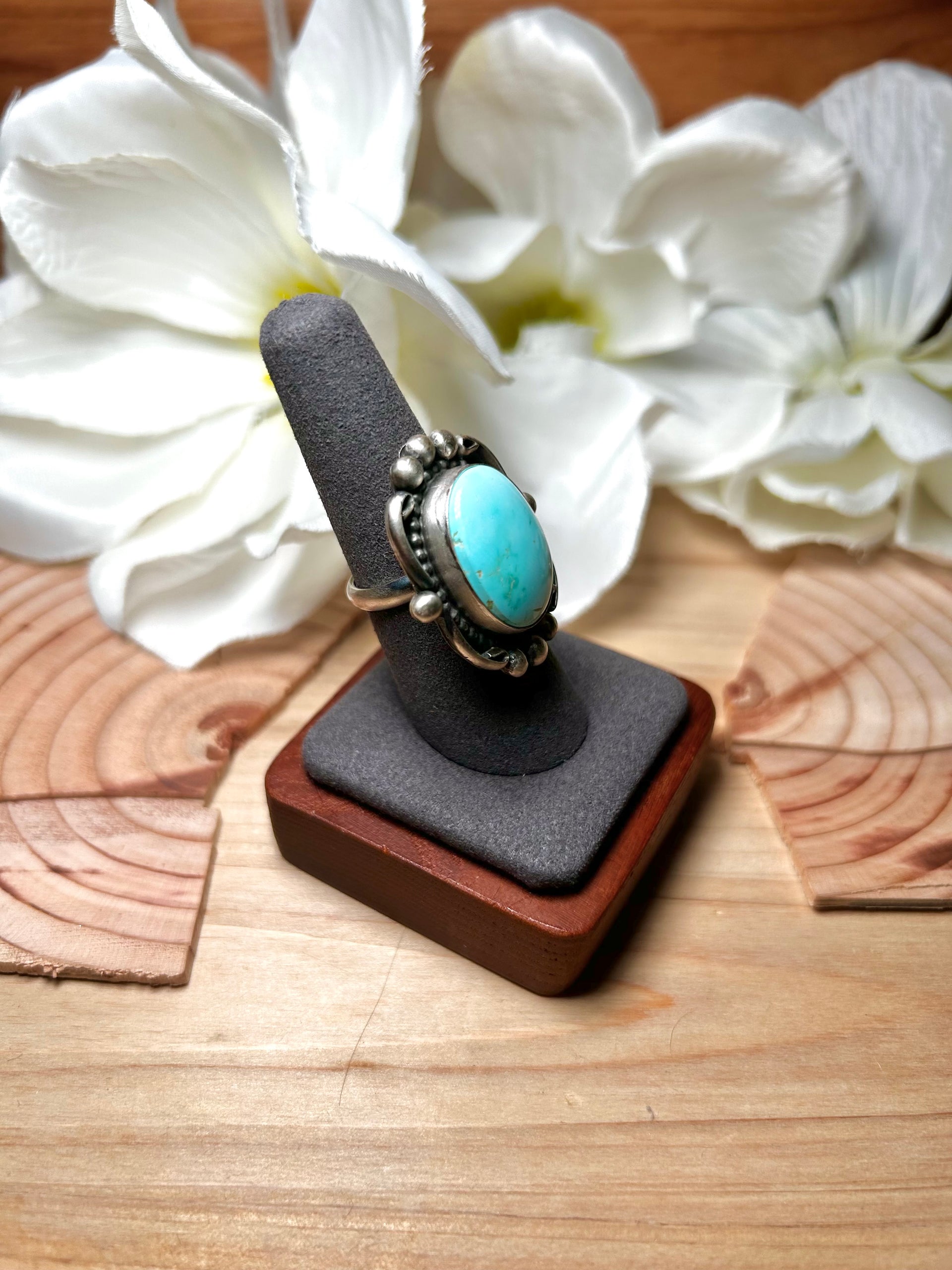 Navajo Made Sonoran Mountain Turquoise & Sterling Silver Adjustable Ring