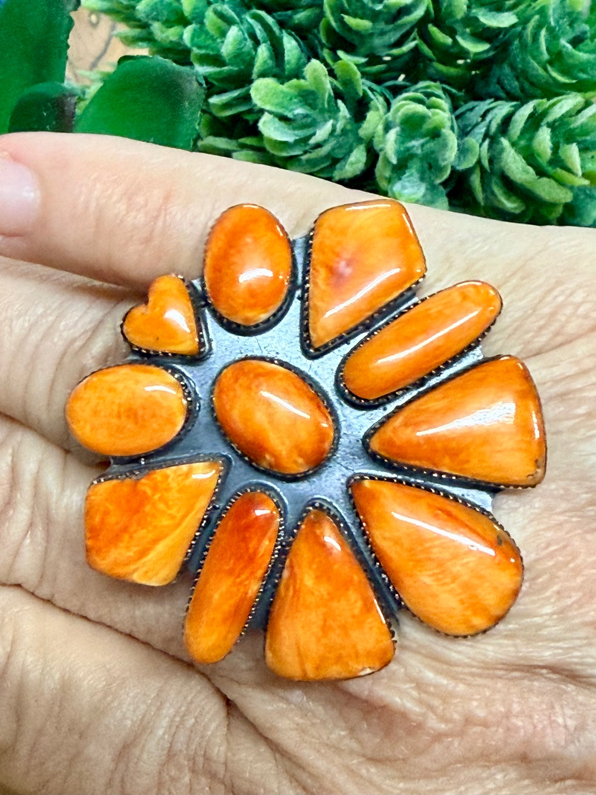 Southwest Handmade Spiny Oyster & Sterling Silver Adjustable Ring