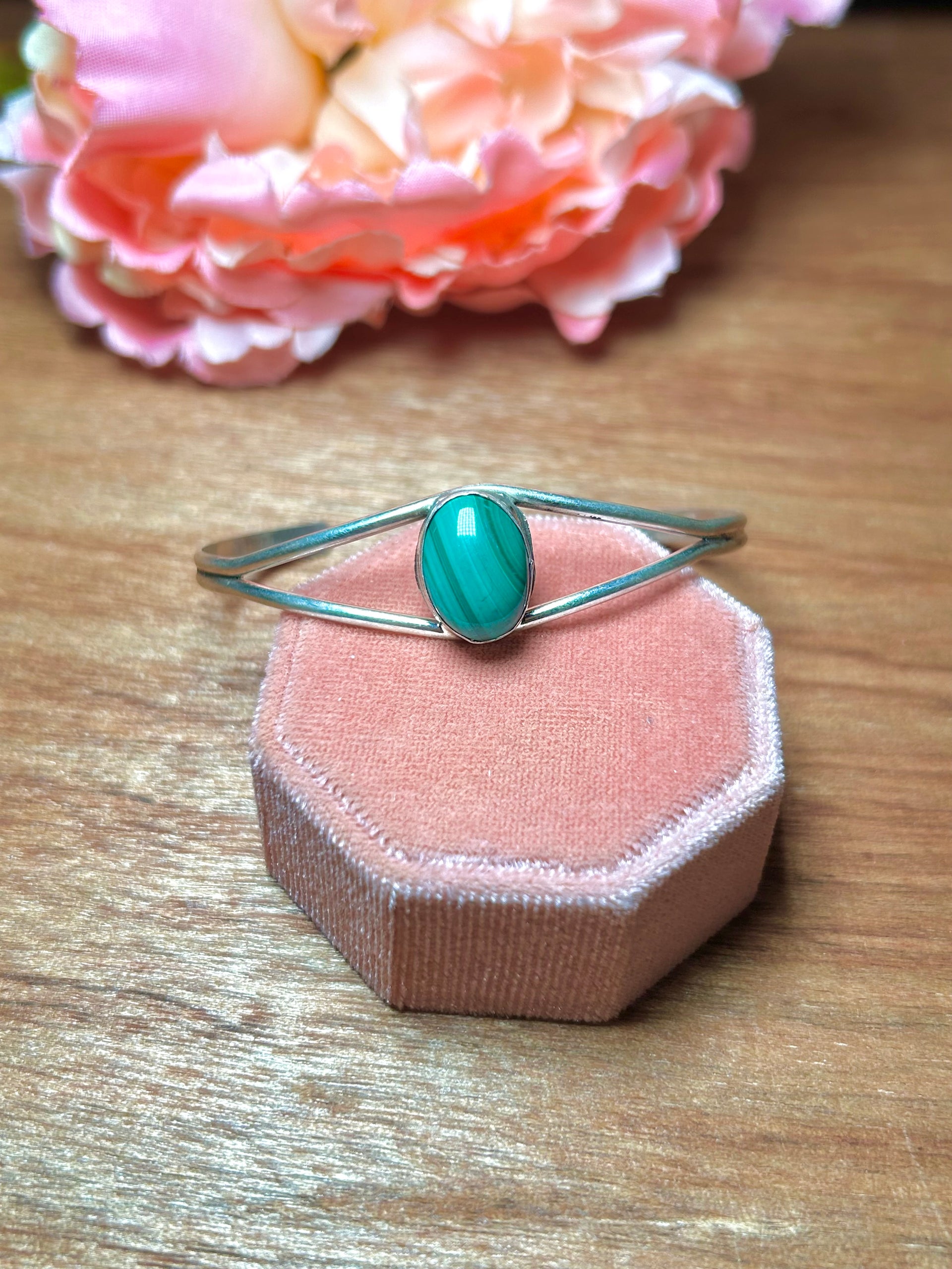 Navajo Made Malachite & Sterling Silver Cuff Bracelet