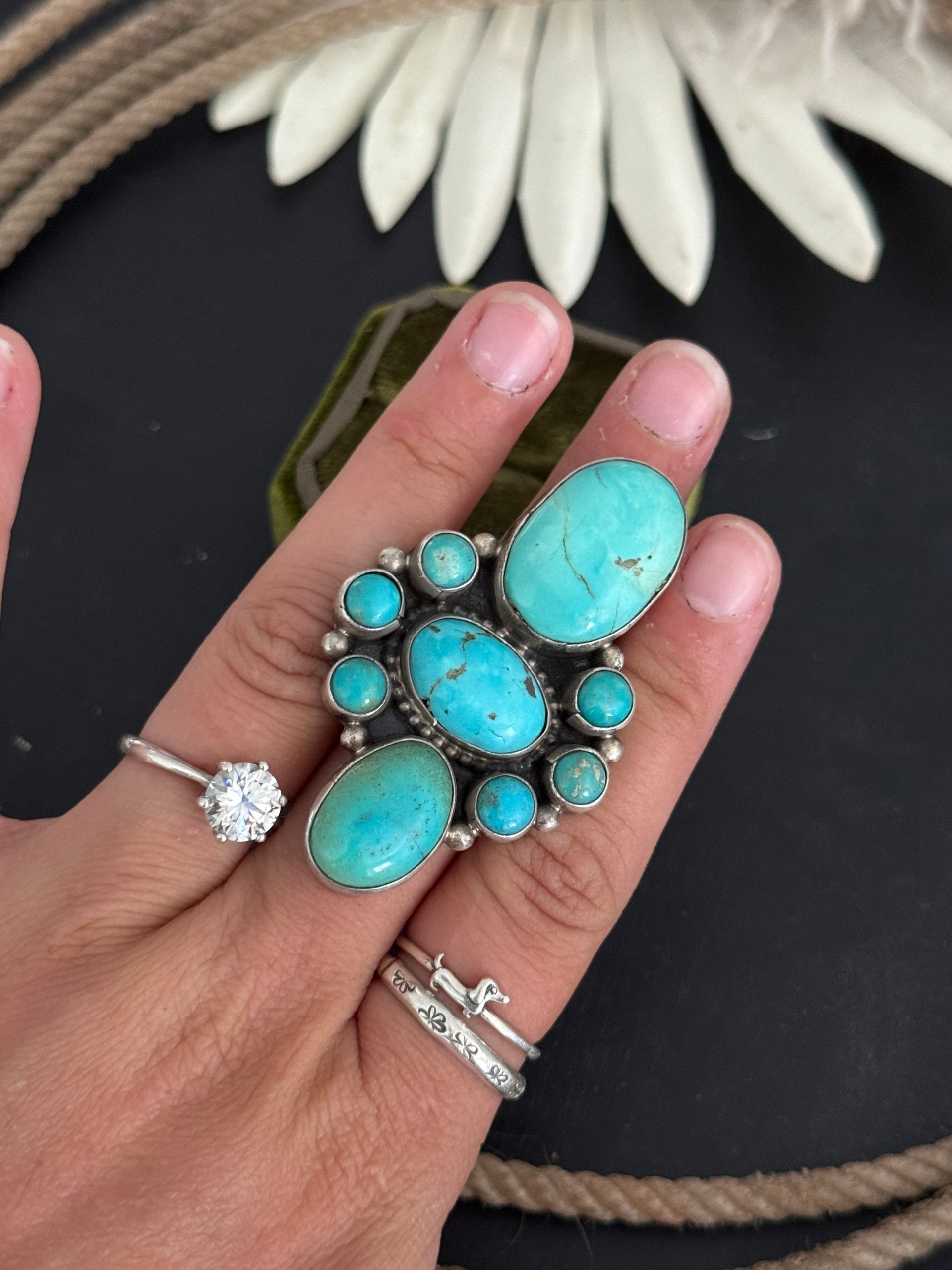 Sheila Becenti Kingman Turquoise Sterling Silver Ring Size 7.75