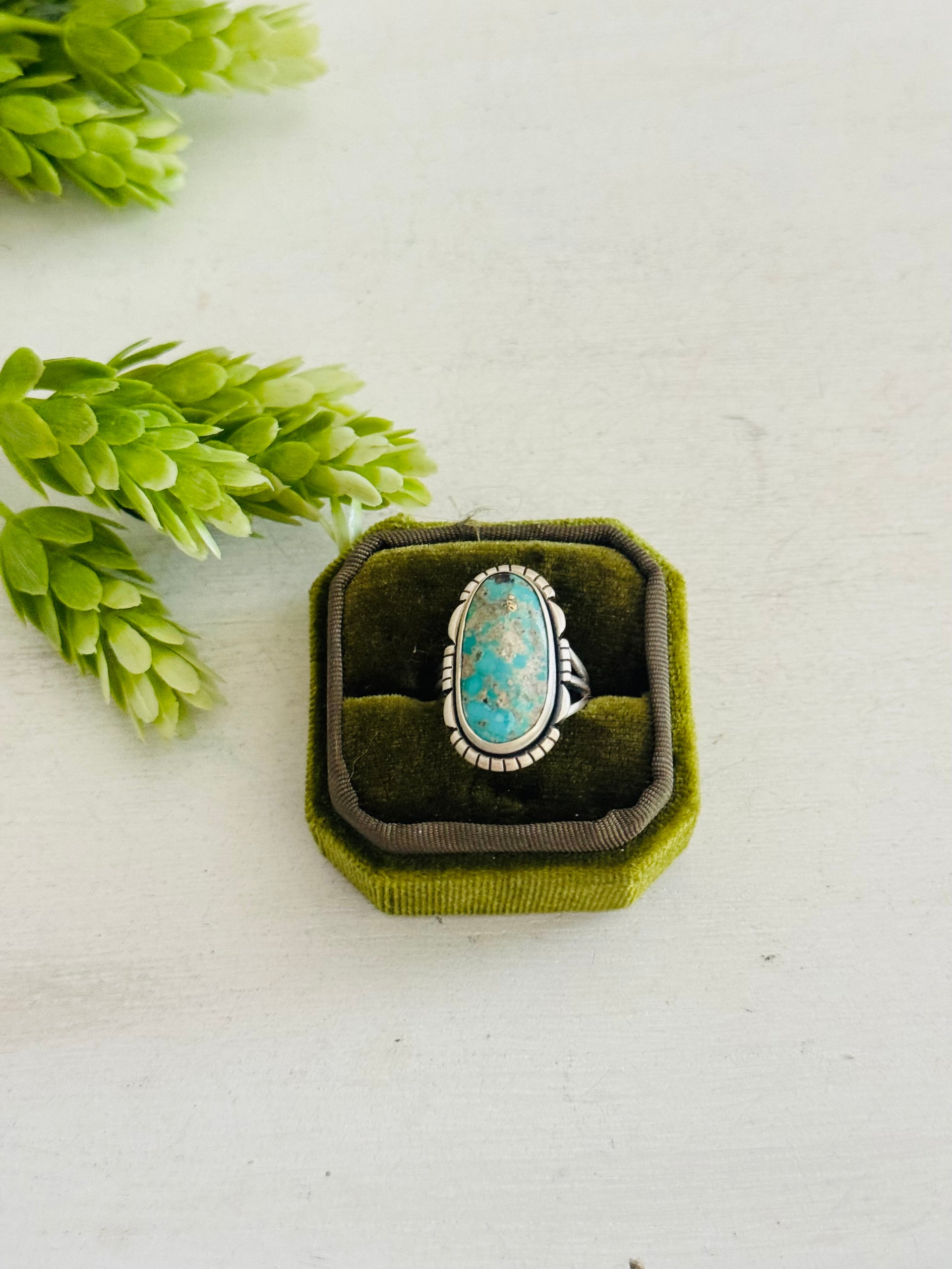 Southwest Made Kingman Turquoise & Sterling Sliver Ring Size 7