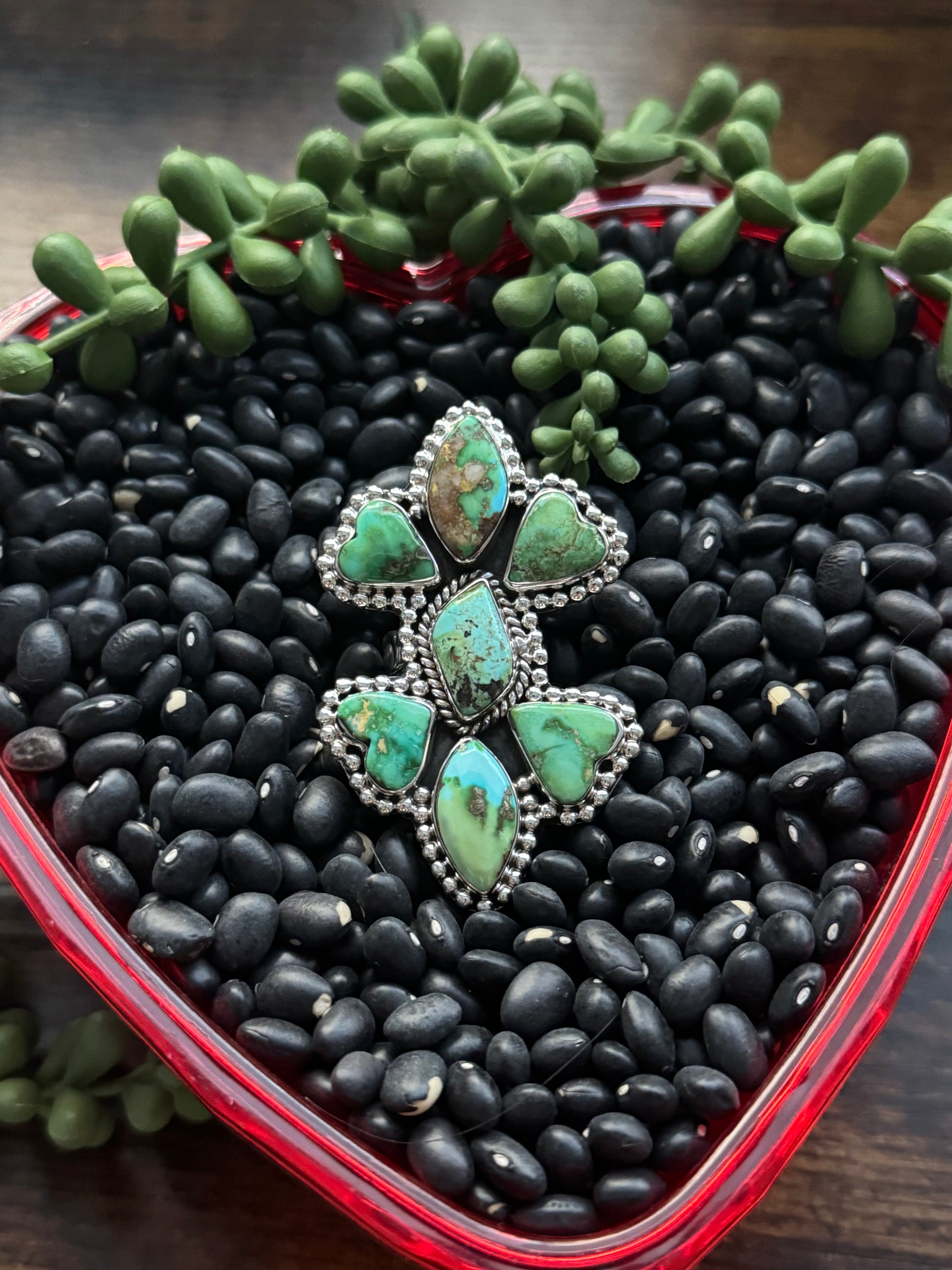 Southwest Handmade Sonoran Mountain Turquoise & Sterling Silver Adjustable Cluster Ring