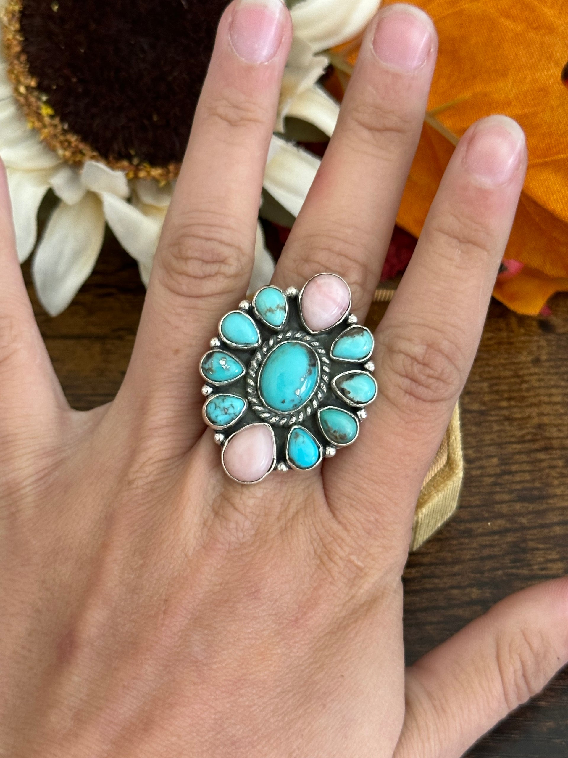 Southwest Handmade Multi Stone & Sterling Silver Adjustable Ring