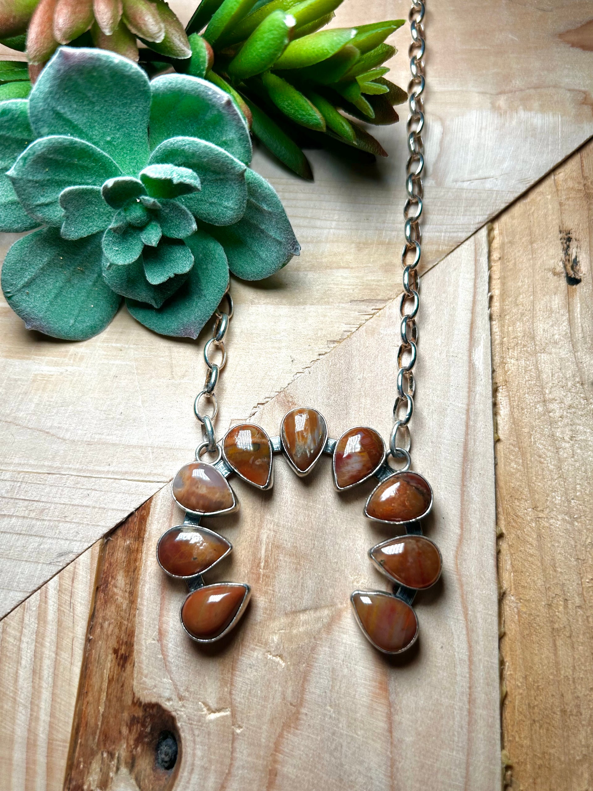 Navajo Made Petrified Wood & Sterling Silver Necklace