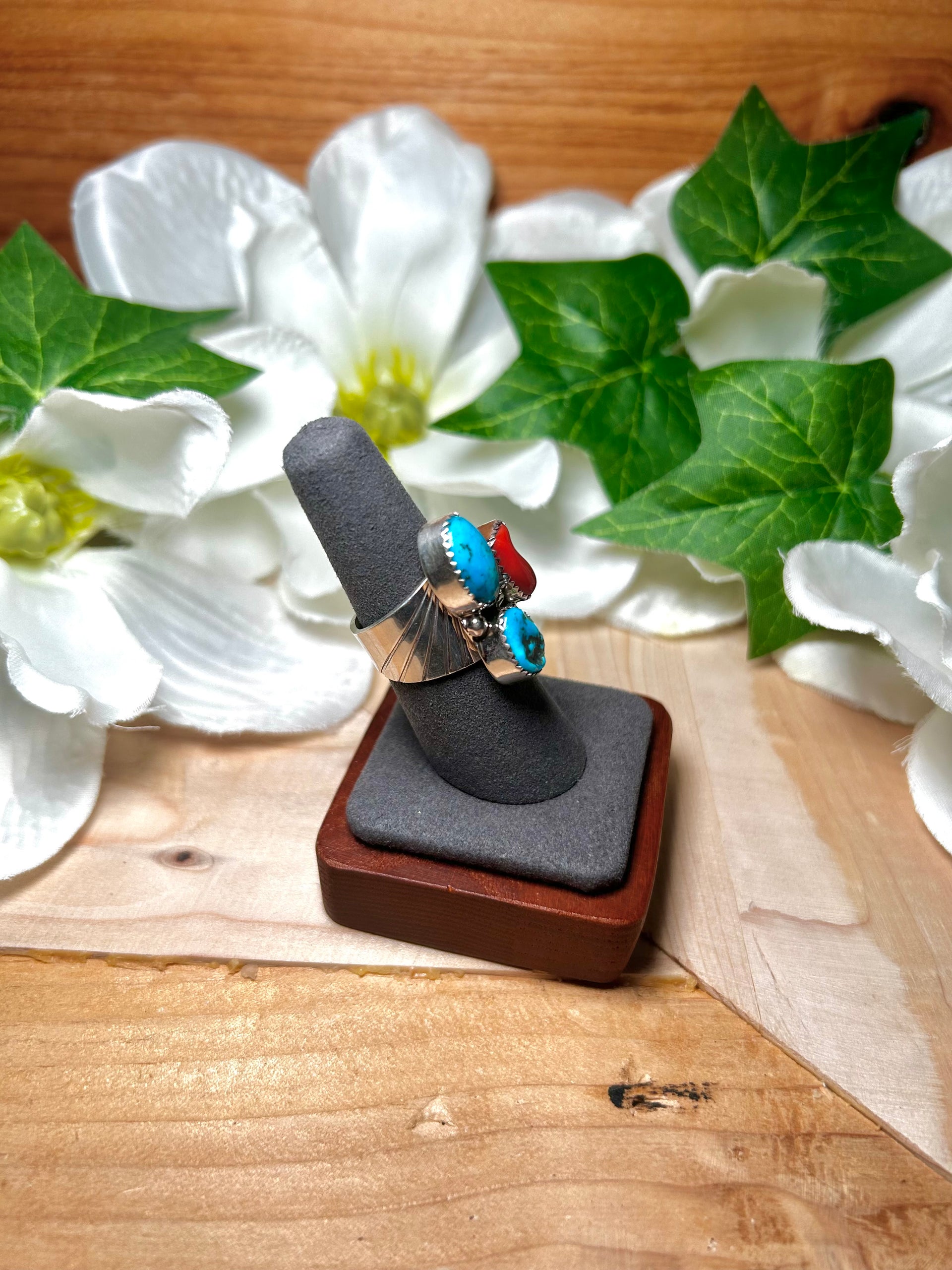 Navajo Made Multi Stone & Sterling Silver Ring Size 7.25