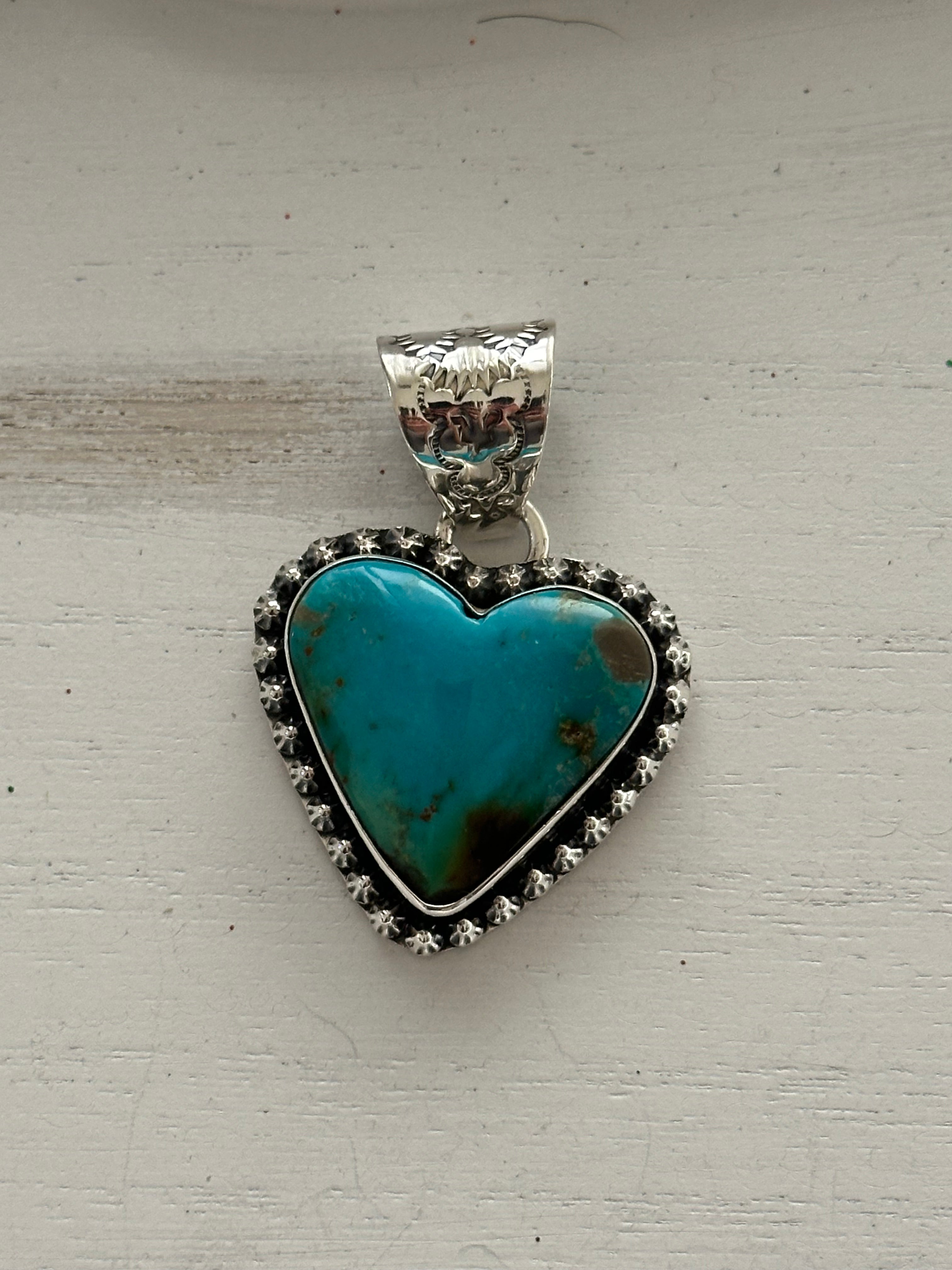 Tony Yazzie Kingman Turquoise & Sterling Silver Heart Pendant