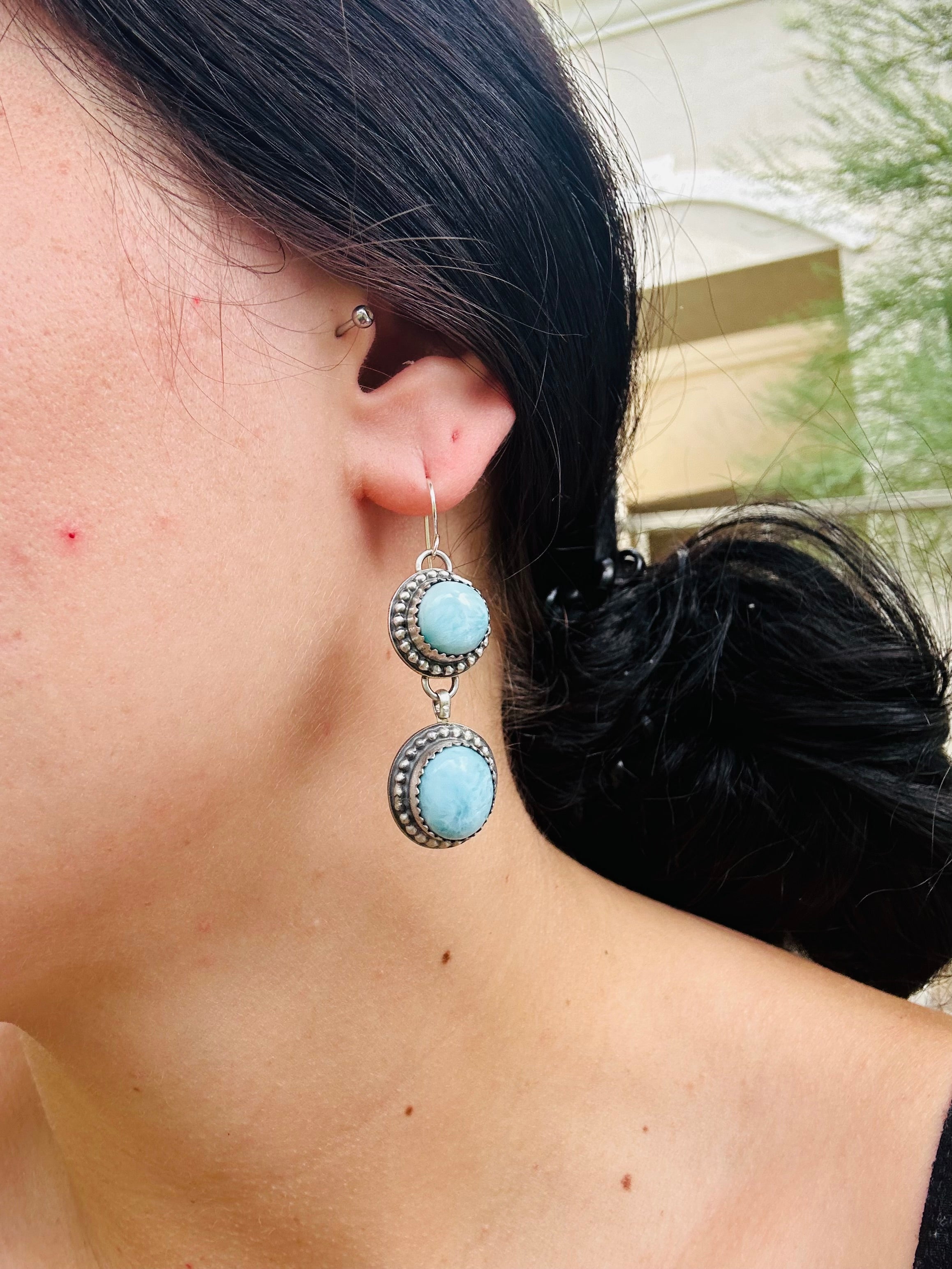 Kevin Begay Larimar & Sterling Silver Dangle Earrings