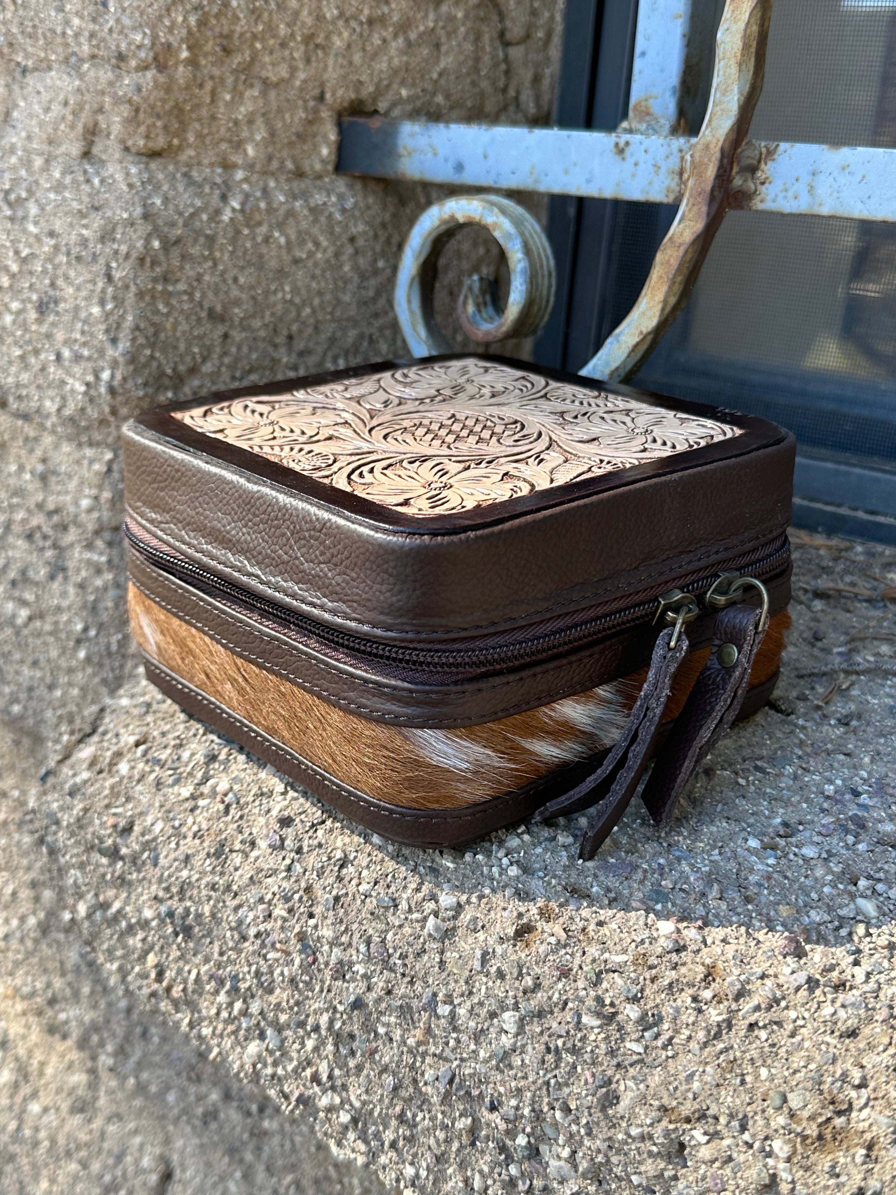 Genuine Tooled Leather Cowhide Jewelry Box