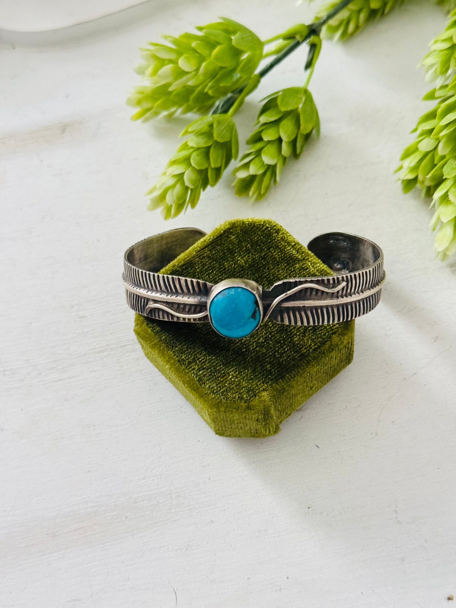 Navajo Made Kingman Turquoise & Sterling Silver Cuff Bracelet
