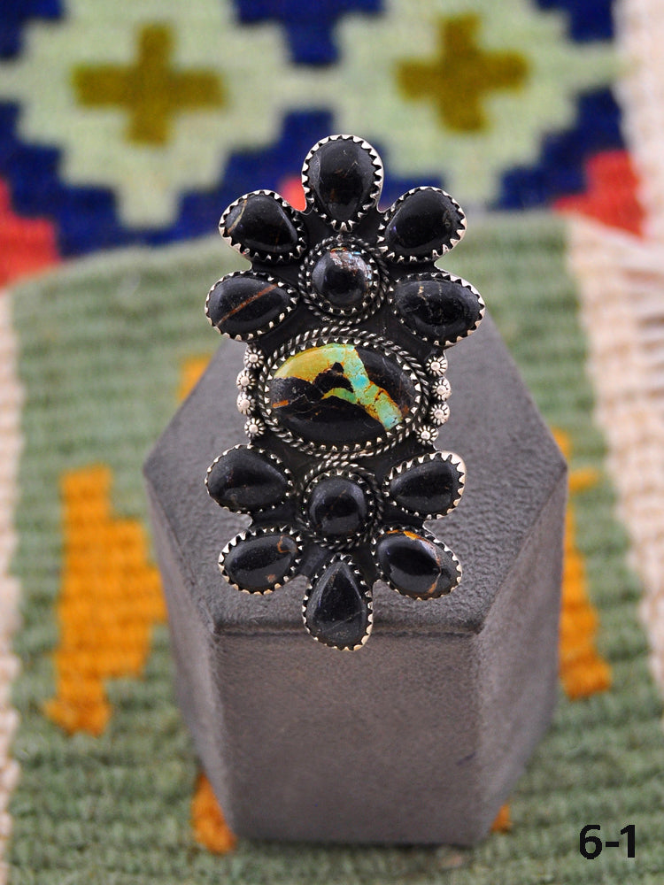 Southwest Handmade Black Jack & Sterling Silver Ring