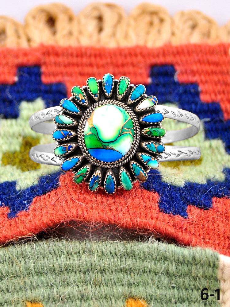 Southwest Handmade Peacock Dahlia & Sterling Silver Cuff Bracelet