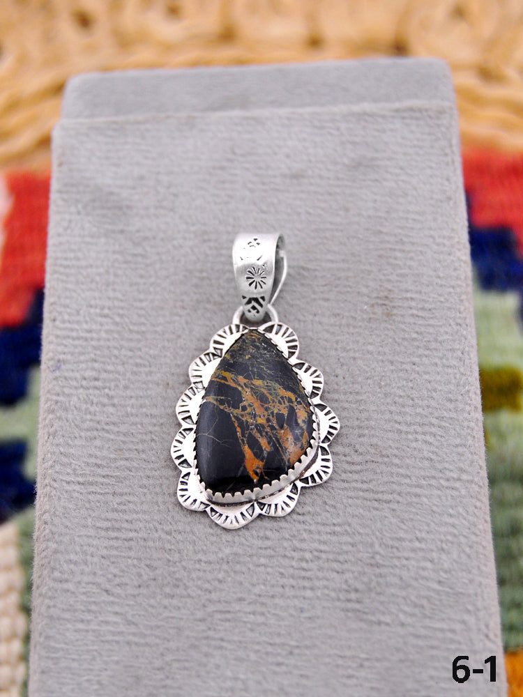 Southwest Made Black Jack Turquoise & Sterling Silver Pendant