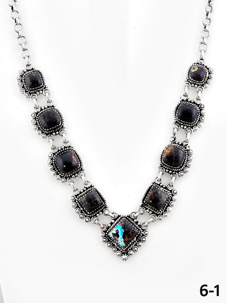 Southwest Made Black Jack Turquoise & Sterling Silver Necklace