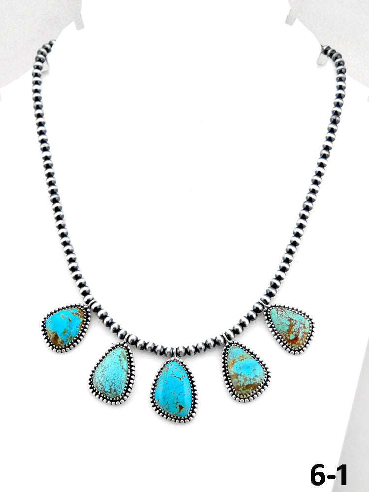 Southwest Handmade #8 Turquoise & Sterling Silver Beaded Necklace