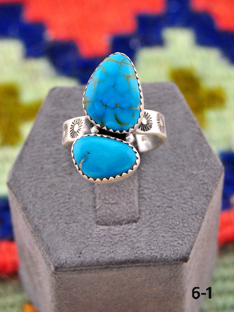 Southwest Made South Hill Turquoise & Sterling Silver Adjustable Ring