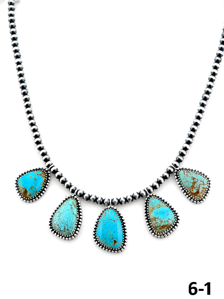 Southwest Handmade #8 Turquoise & Sterling Silver Beaded Necklace