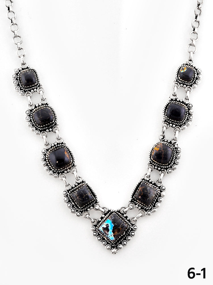 Southwest Made Black Jack Turquoise & Sterling Silver Necklace
