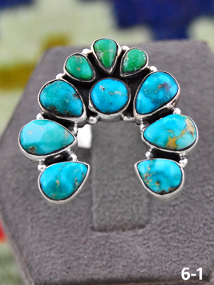 Southwest Handmade Emerald Valley with White Water & Sterling Silver Adjustable Ring