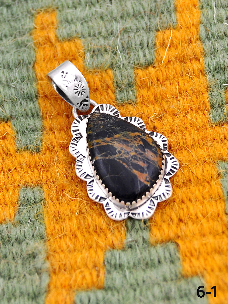 Southwest Made Black Jack Turquoise & Sterling Silver Pendant