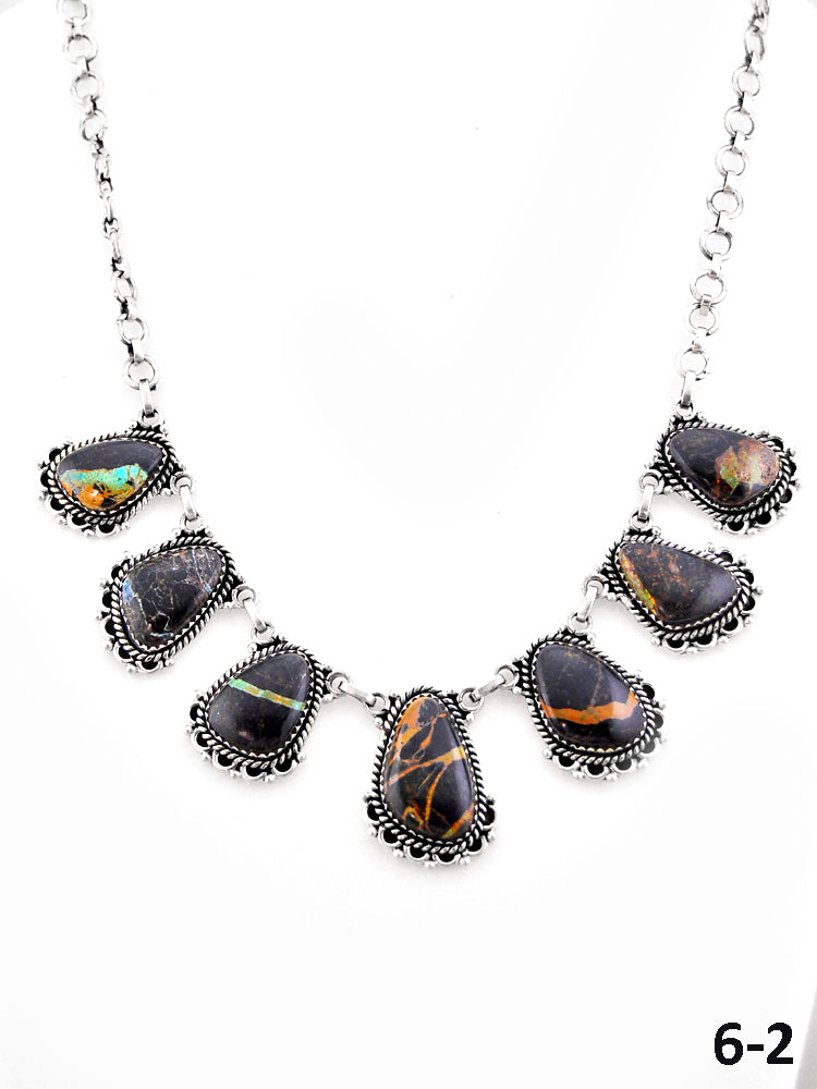 Southwest Made Black Jack Turquoise & Sterling Silver Necklace