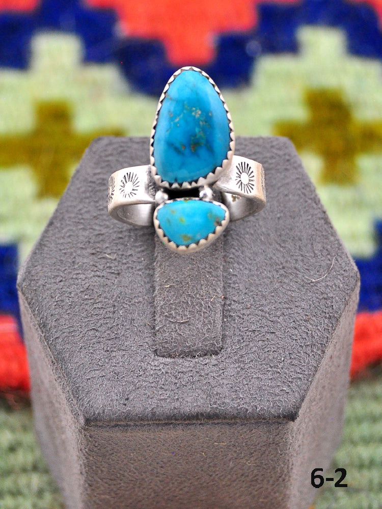 Southwest Made South Hill Turquoise & Sterling Silver Adjustable Ring