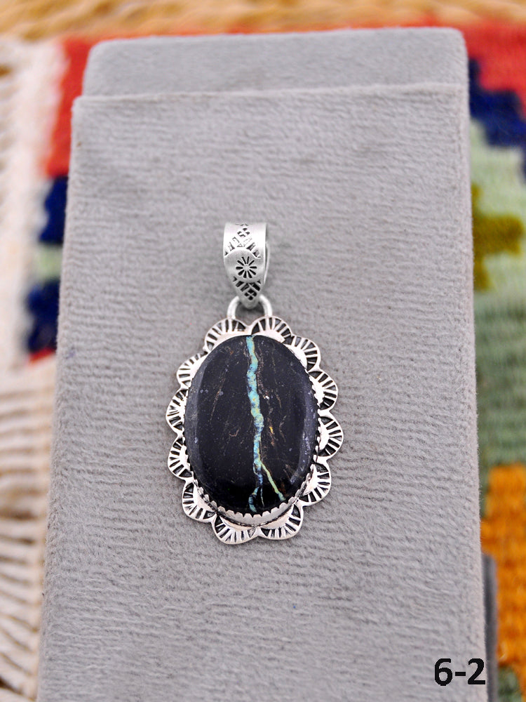 Southwest Made Black Jack Turquoise & Sterling Silver Pendant
