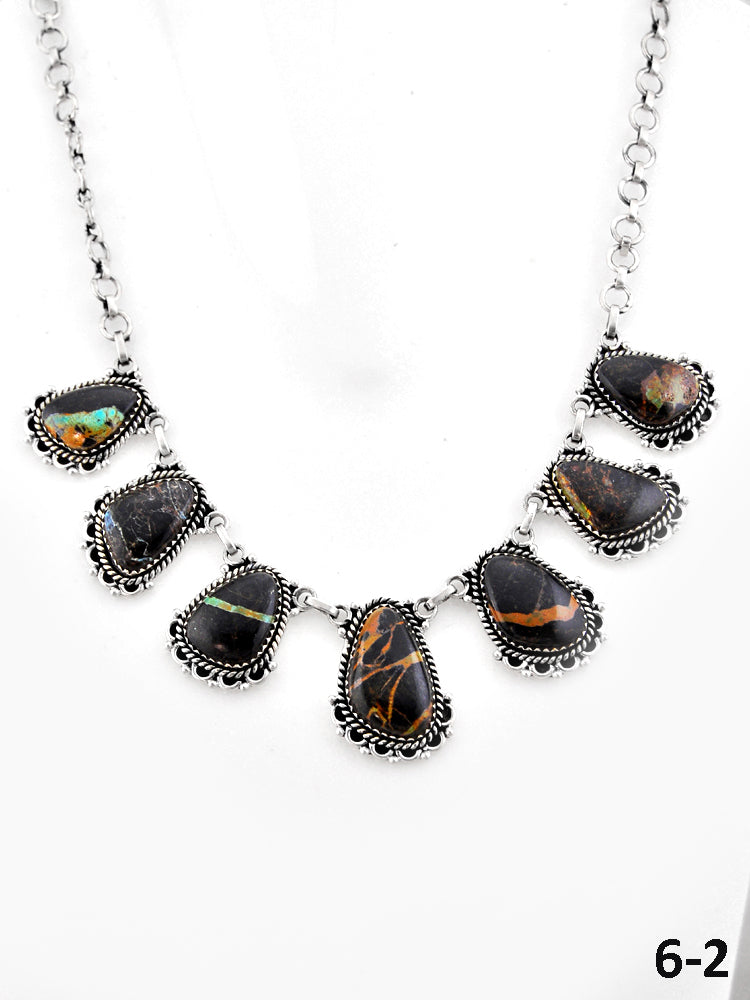 Southwest Made Black Jack Turquoise & Sterling Silver Necklace