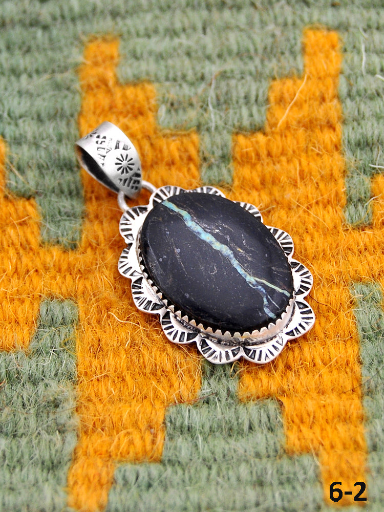 Southwest Made Black Jack Turquoise & Sterling Silver Pendant
