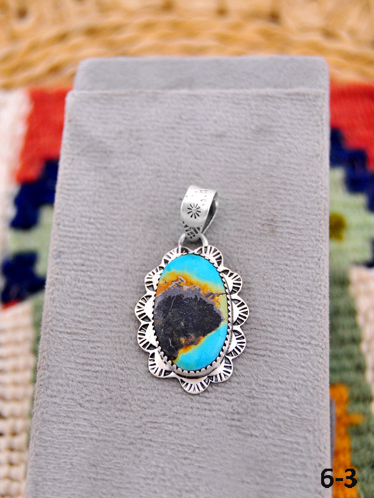 Southwest Made Black Jack Turquoise & Sterling Silver Pendant