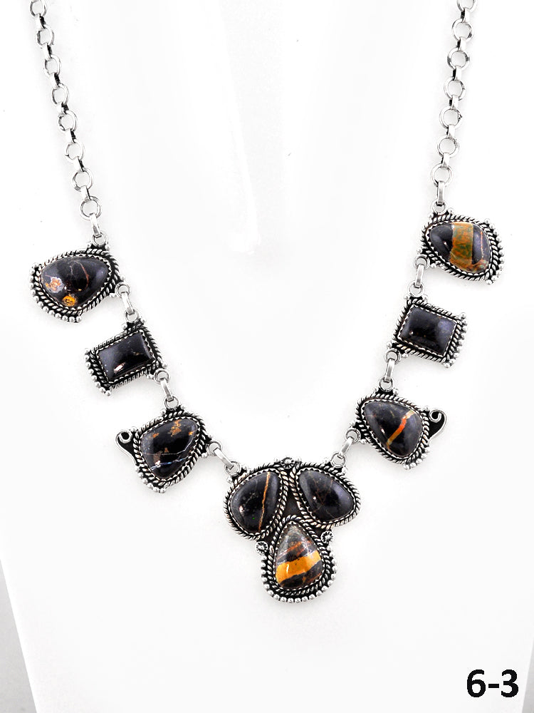 Southwest Made Black Jack Turquoise & Sterling Silver Necklace