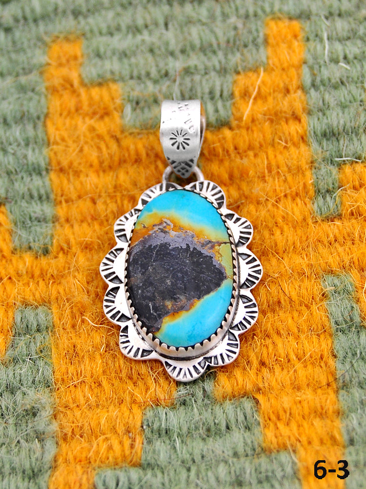 Southwest Made Black Jack Turquoise & Sterling Silver Pendant