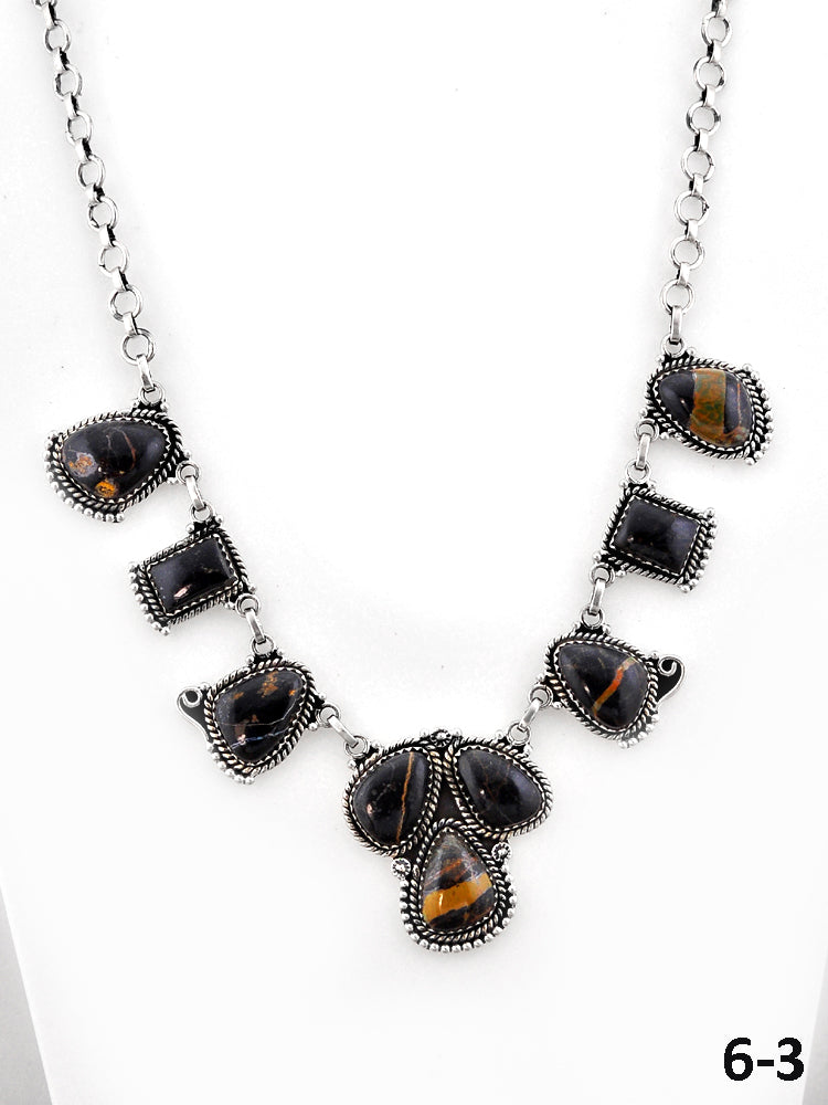 Southwest Made Black Jack Turquoise & Sterling Silver Necklace